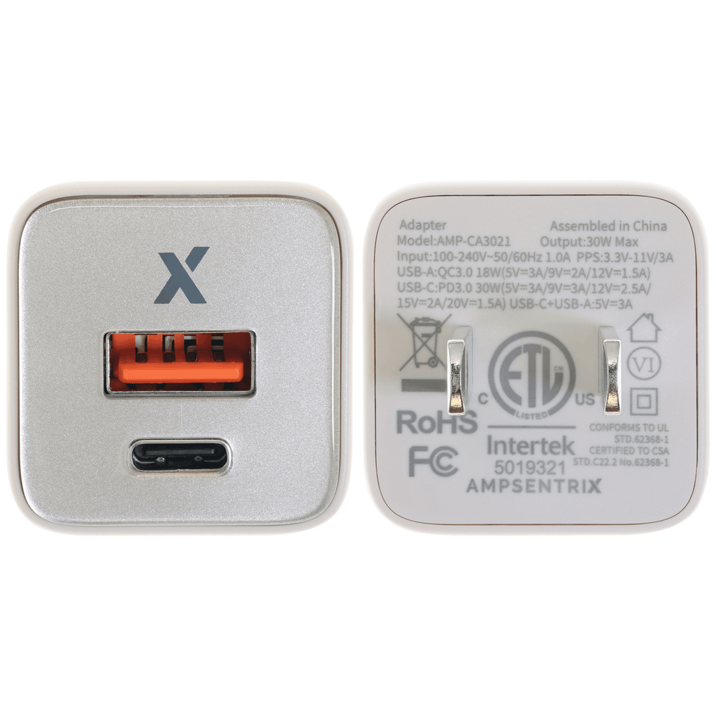 AmpSentrix Pro 30W 2-in-1 USB-C / USB-A GaN Wall Adapter (Desert Titanium)