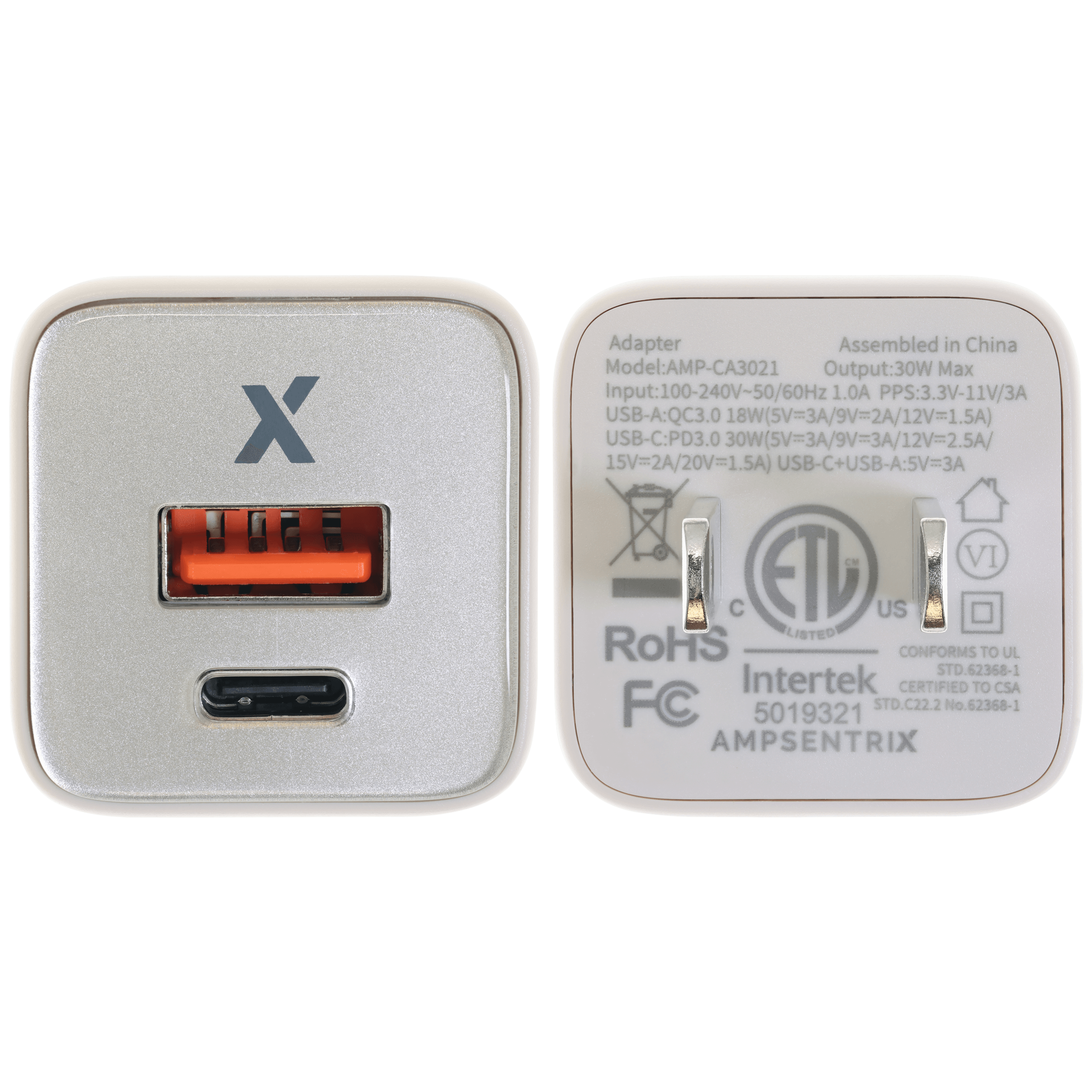 AmpSentrix Pro 30W 2-in-1 USB-C / USB-A GaN Wall Adapter (Desert Titanium)