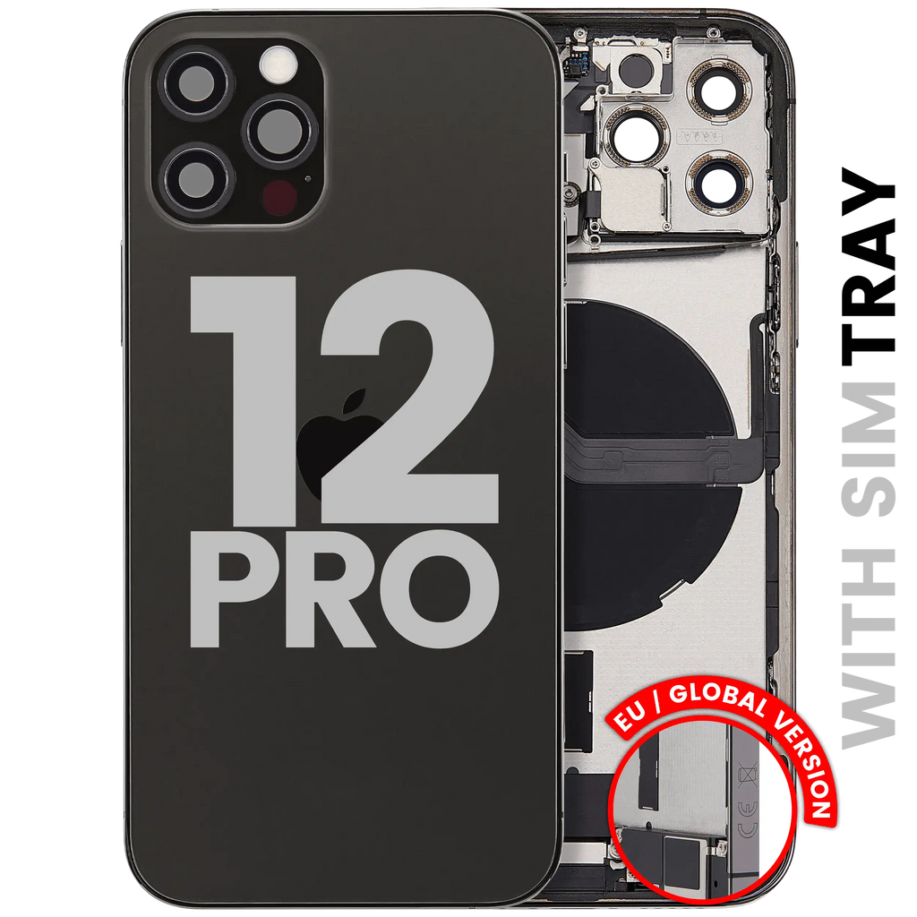 Backcover/Rahmen mit Ladebuchse Flex & Small Parts für iPhone 12 Pro (EU / Global Version) (gebrauchter OEM-Ausbau, Qualität A) (Graphite)