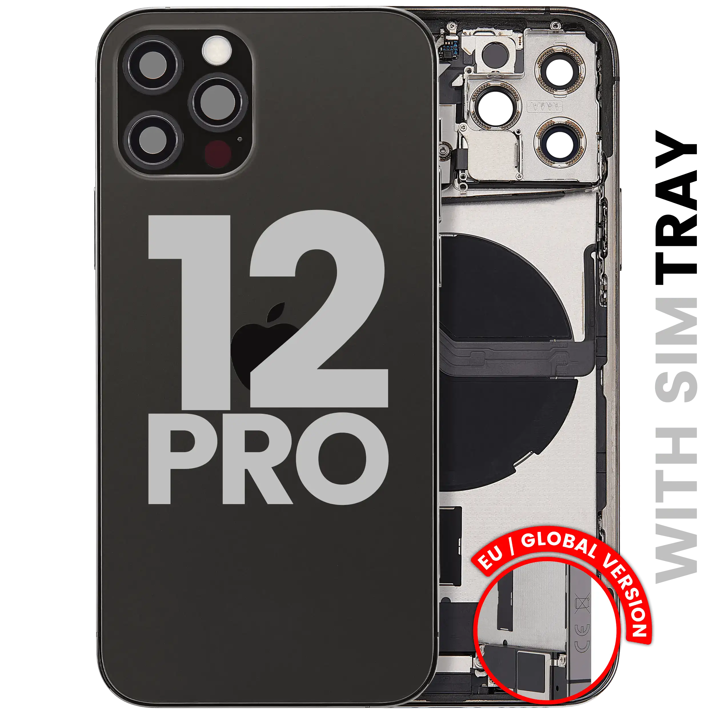 Backcover/Rahmen mit Ladebuchse Flex & Small Parts für iPhone 12 Pro (EU / Global Version) (gebrauchter OEM-Ausbau, Qualität A) (Graphite)