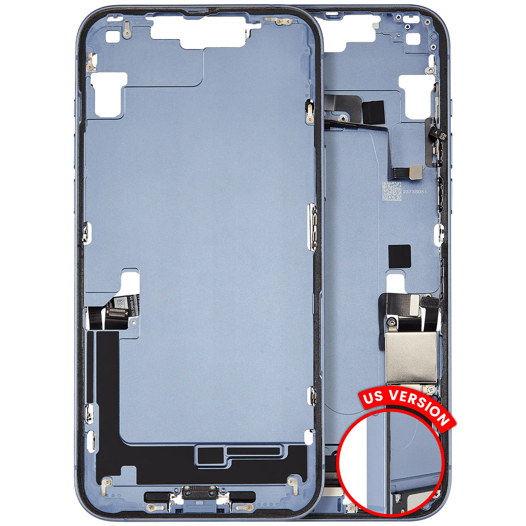 Midframe/Frame with Charging Port Flex and Small Parts for iPhone 14 Plus (US Version) (Used OEM Pull, Quality B) (Blue)