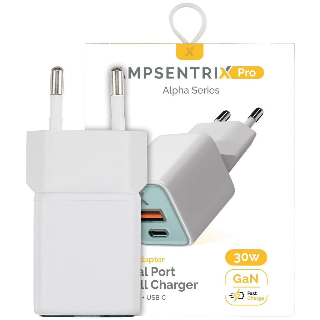 AmpSentrix Pro 30W 2-in-1 USB-C / USB-A GaN Wall Adapter (220V / EU Plug) (Teal)