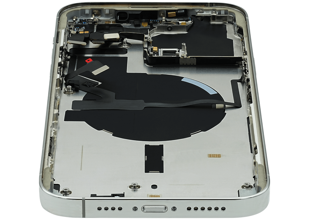 Backcover/Rahmen mit Small Parts für iPhone 14 Pro Max (EU / Global Version) (gebrauchter OEM-Ausbau, Qualität A) (Silber)