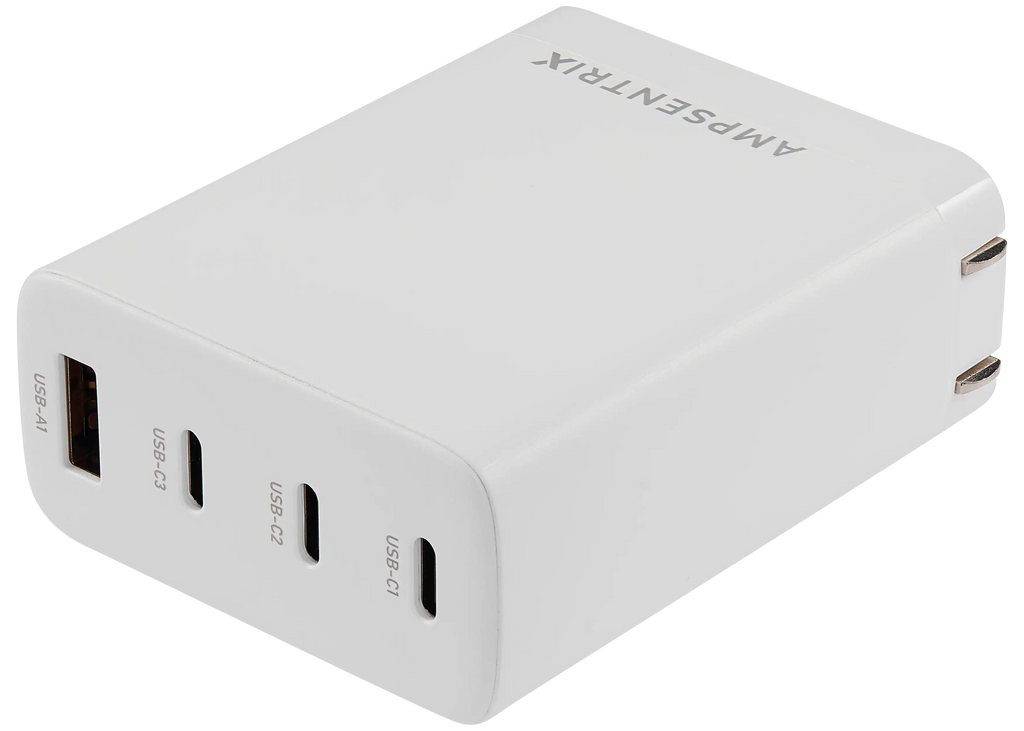 Ampsentrix Wandadapter 100W mit 4 USB-Steckplätzen (USB-C & USB-A)