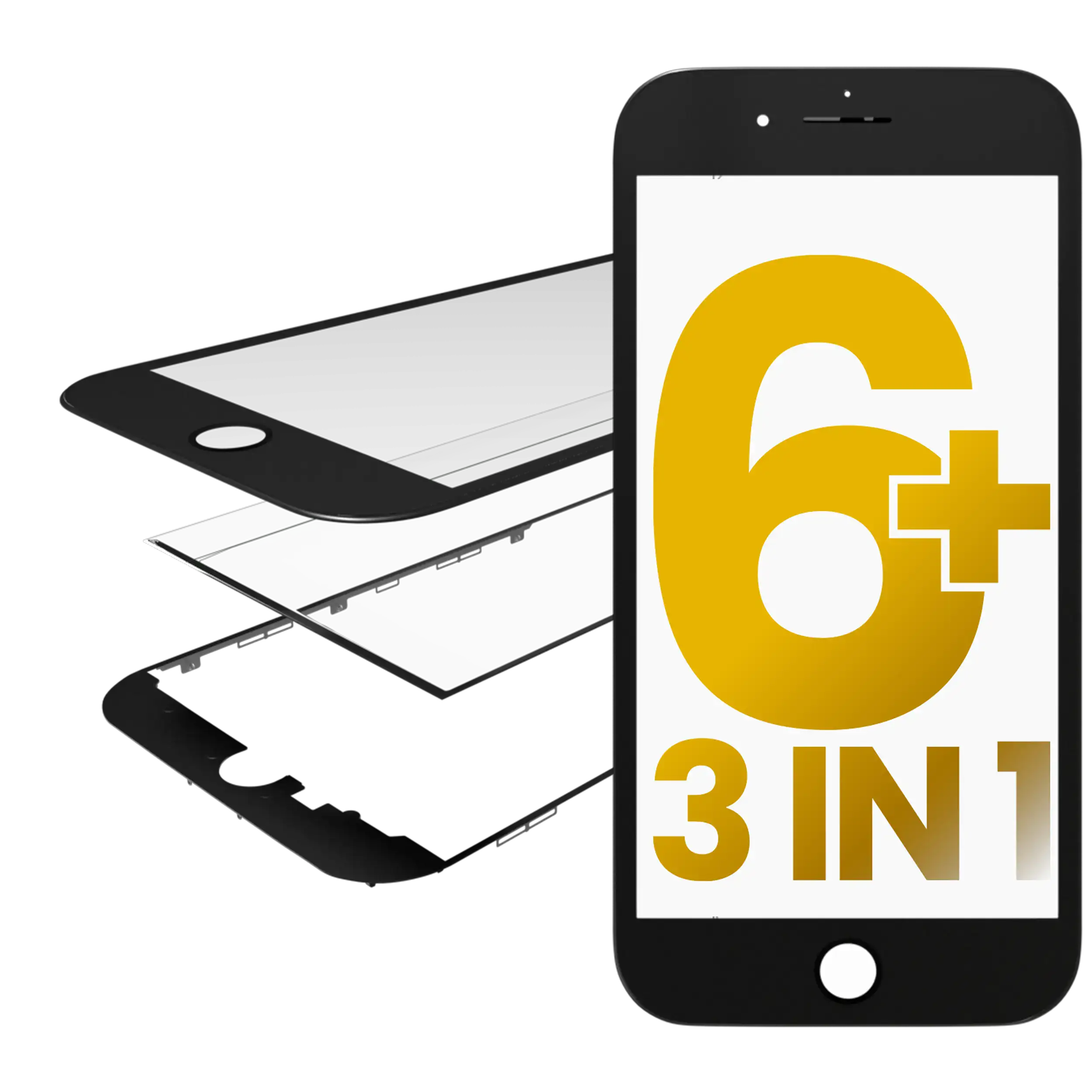 3 in 1 (Front Glass + Frame + OCA Pre-Installed) für iPhone 6 Plus (2 Pack) (Schwarz)