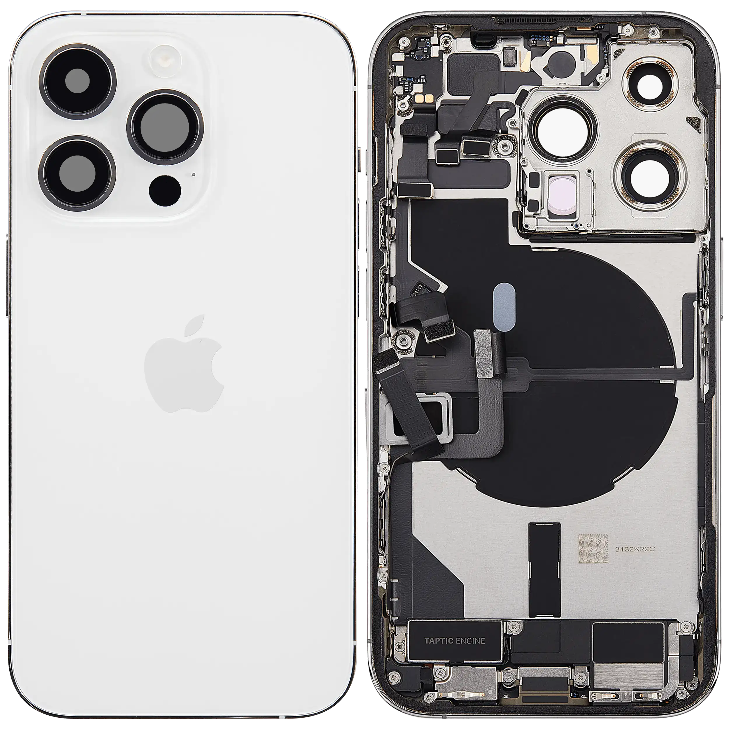Backcover/Rahmen mit Ladebuchse Flex & Small Parts für iPhone 14 Pro (EU / Global Version) (gebrauchter OEM-Ausbau, Qualität B) (Silber)