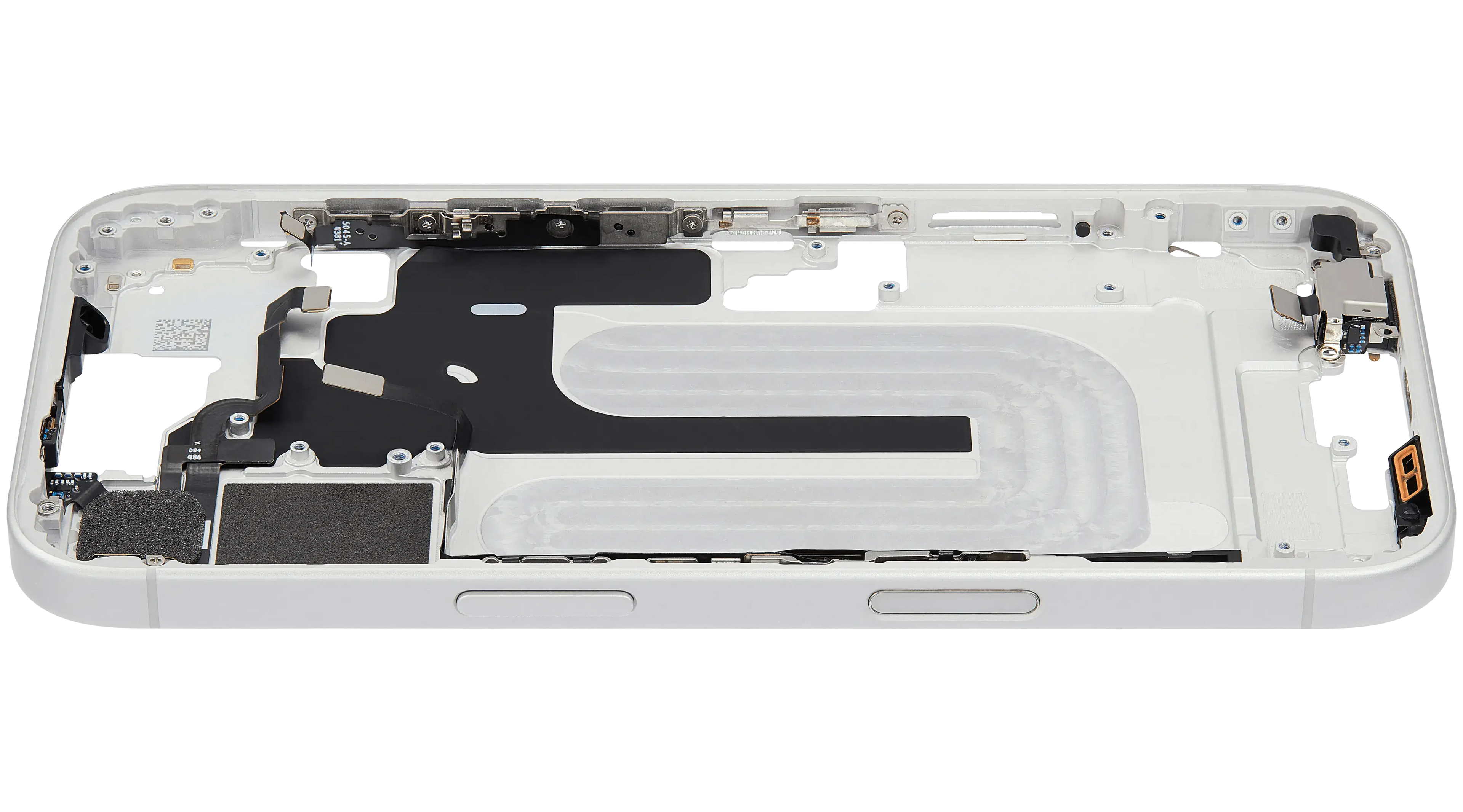 Midframe/Rahmen mit Small Parts für iPhone 16 (EU / Global Version) (gebrauchter OEM-Ausbau, Qualität B) (Weiß)