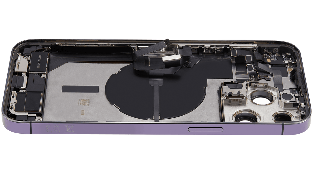 Backcover/Rahmen mit Ladebuchse Flex & Small Parts für iPhone 14 Pro Max (EU / Global Version) (gebrauchter OEM-Ausbau, Qualität C) (Deep Purple)