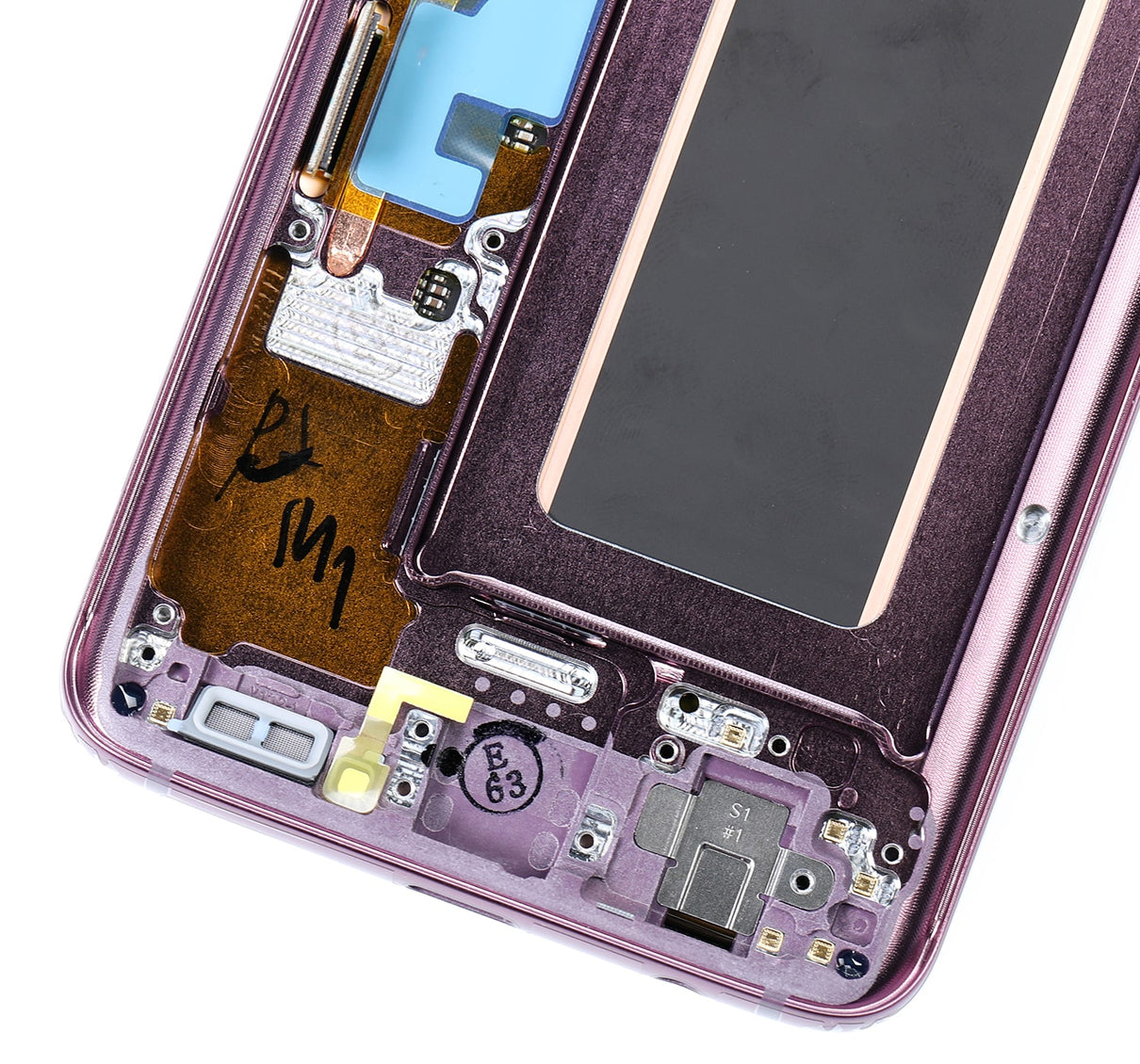 OLED-Display mit Rahmen für Samsung Galaxy S9 (gebrauchter OEM-Ausbau, Qualität B/C) (Lilac Purple)