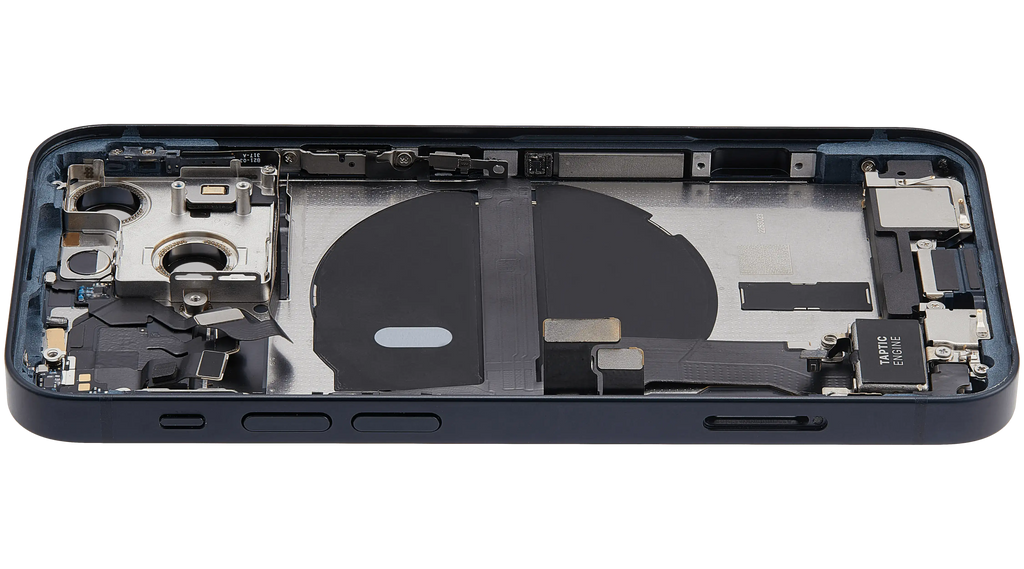 Backcover/Rahmen mit Ladebuchse Flex & Small Parts für iPhone 13 Mini (US-Version) (gebrauchter OEM-Ausbau, Qualität C) (Midnight)