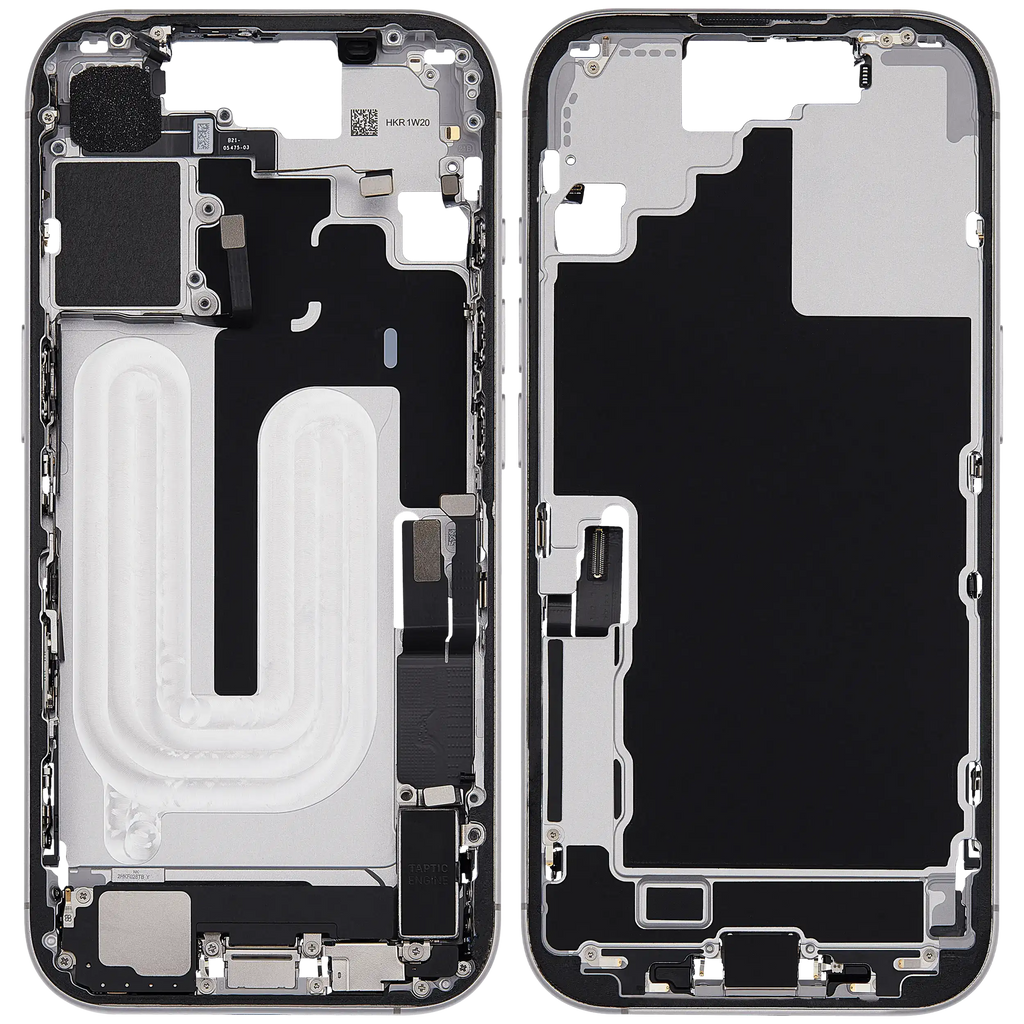 Midframe/Rahmen mit Ladebuchse Flex & Small Parts für iPhone 17 (EU / Global Version) (gebrauchter OEM-Ausbau, Qualität A) (Weiß)