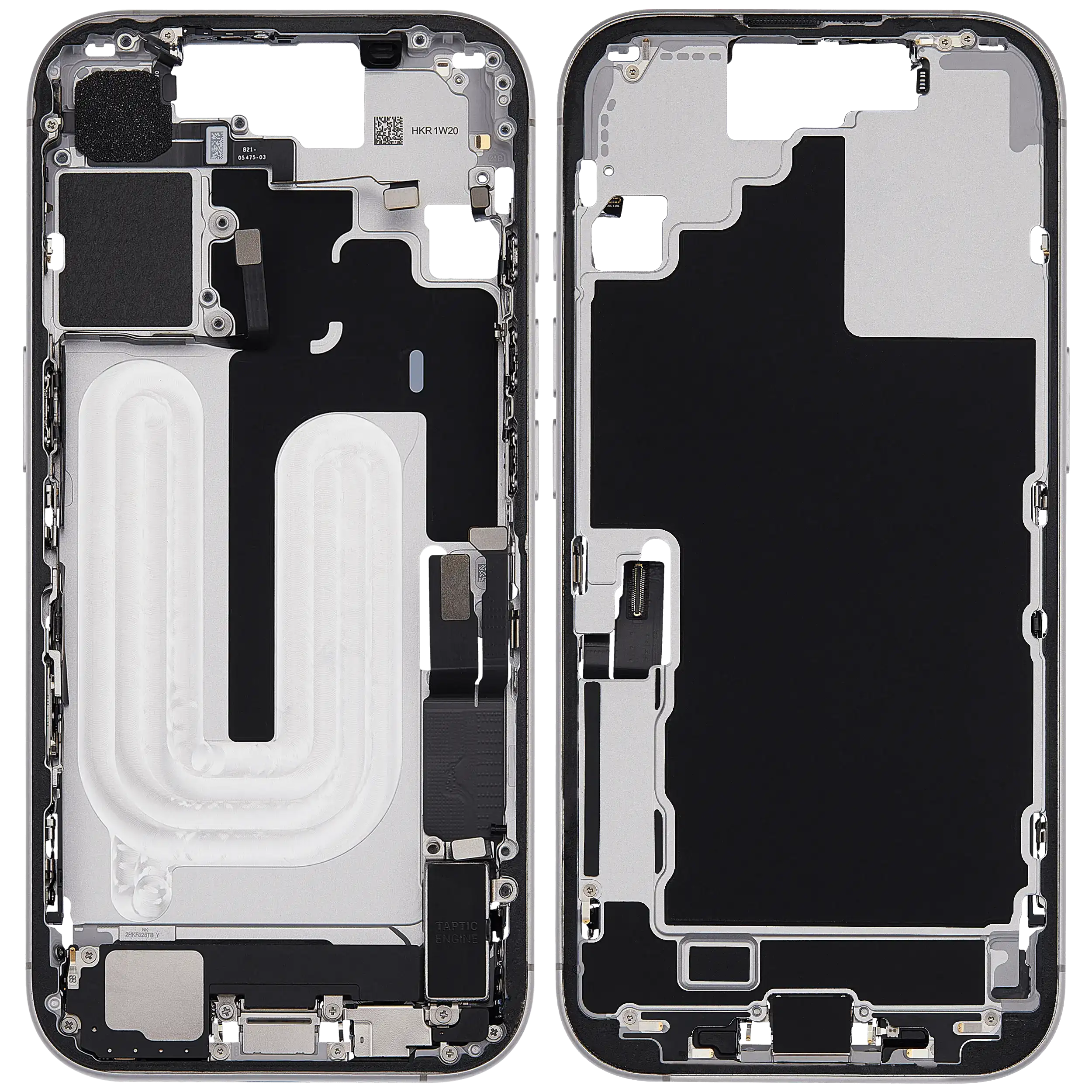 Midframe/Rahmen mit Ladebuchse Flex & Small Parts für iPhone 17 (EU / Global Version) (gebrauchter OEM-Ausbau, Qualität A) (Weiß)