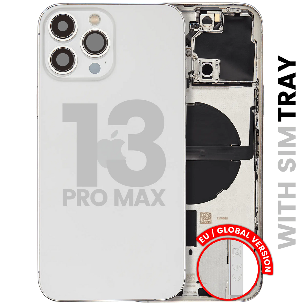 Backcover/Rahmen mit Small Parts für iPhone 13 Pro Max (EU / Global Version) (gebrauchter OEM-Ausbau, Qualität B) (Silber)