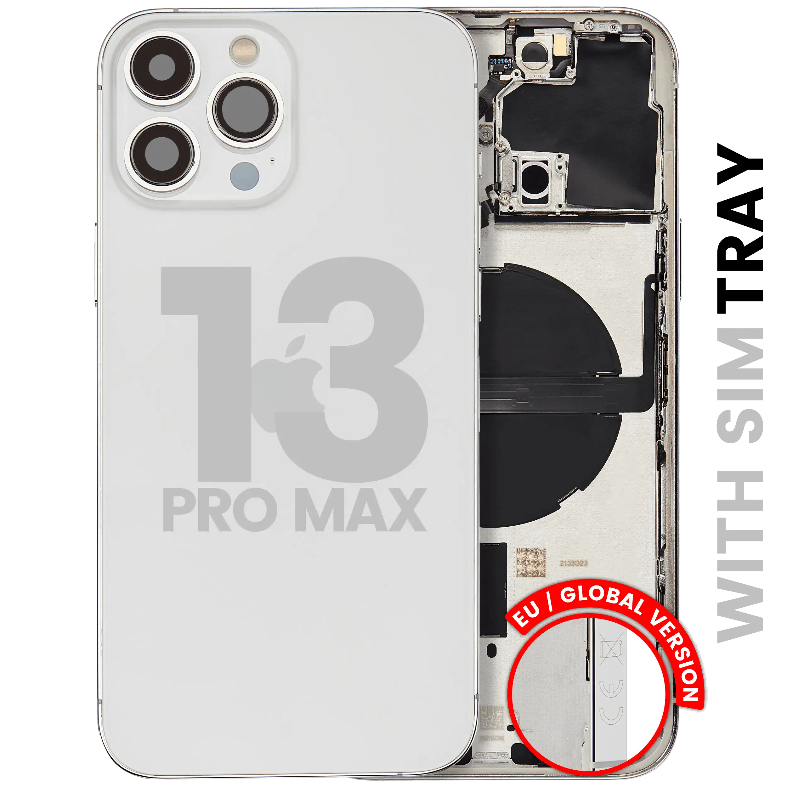 Backcover/Rahmen mit Small Parts für iPhone 13 Pro Max (EU / Global Version) (gebrauchter OEM-Ausbau, Qualität B) (Silber)