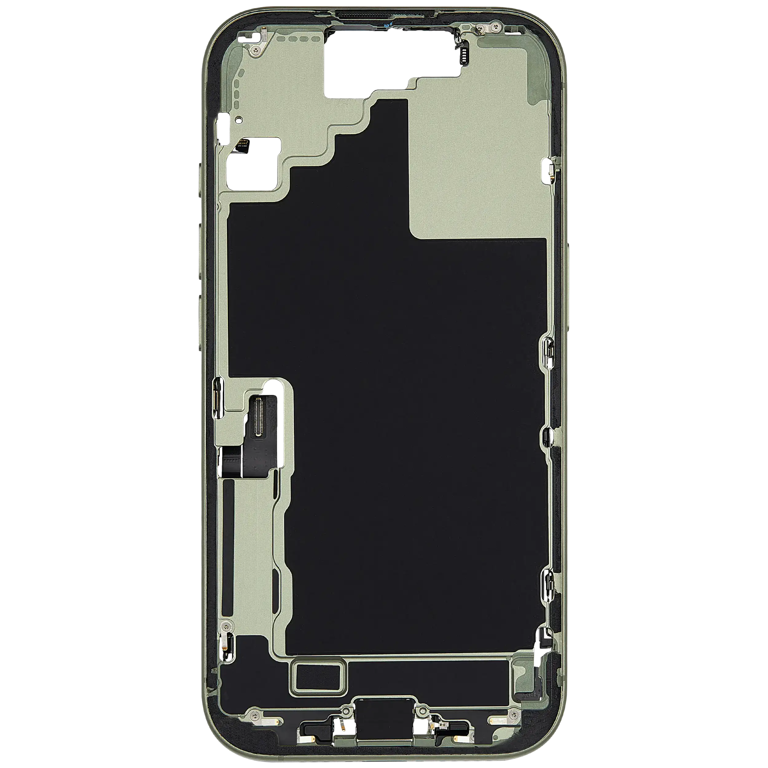 Midframe/Rahmen mit Ladebuchse Flex & Small Parts für iPhone 17 (EU / Global Version) (gebrauchter OEM-Ausbau, Qualität C) (Sage)