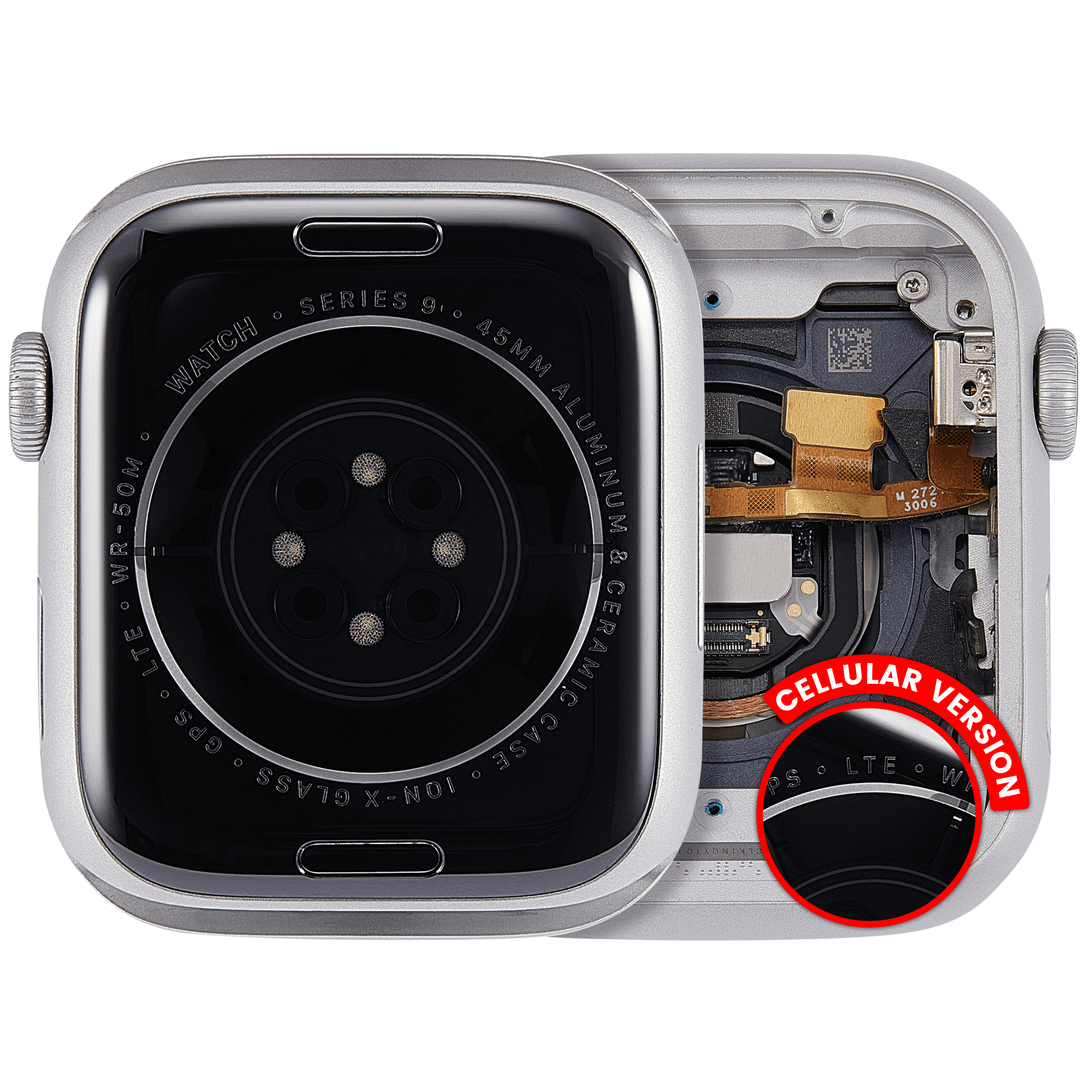 Backcover/Rahmen Compatible für Watch Series 9 (45MM) (gebrauchter OEM-Ausbau, Qualität A) (Cellular Version) (Aluminum / Silver)