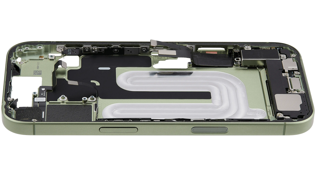 Midframe/Rahmen mit Ladebuchse Flex & Small Parts für iPhone 17 (EU / Global Version) (gebrauchter OEM-Ausbau, Qualität B) (Sage)