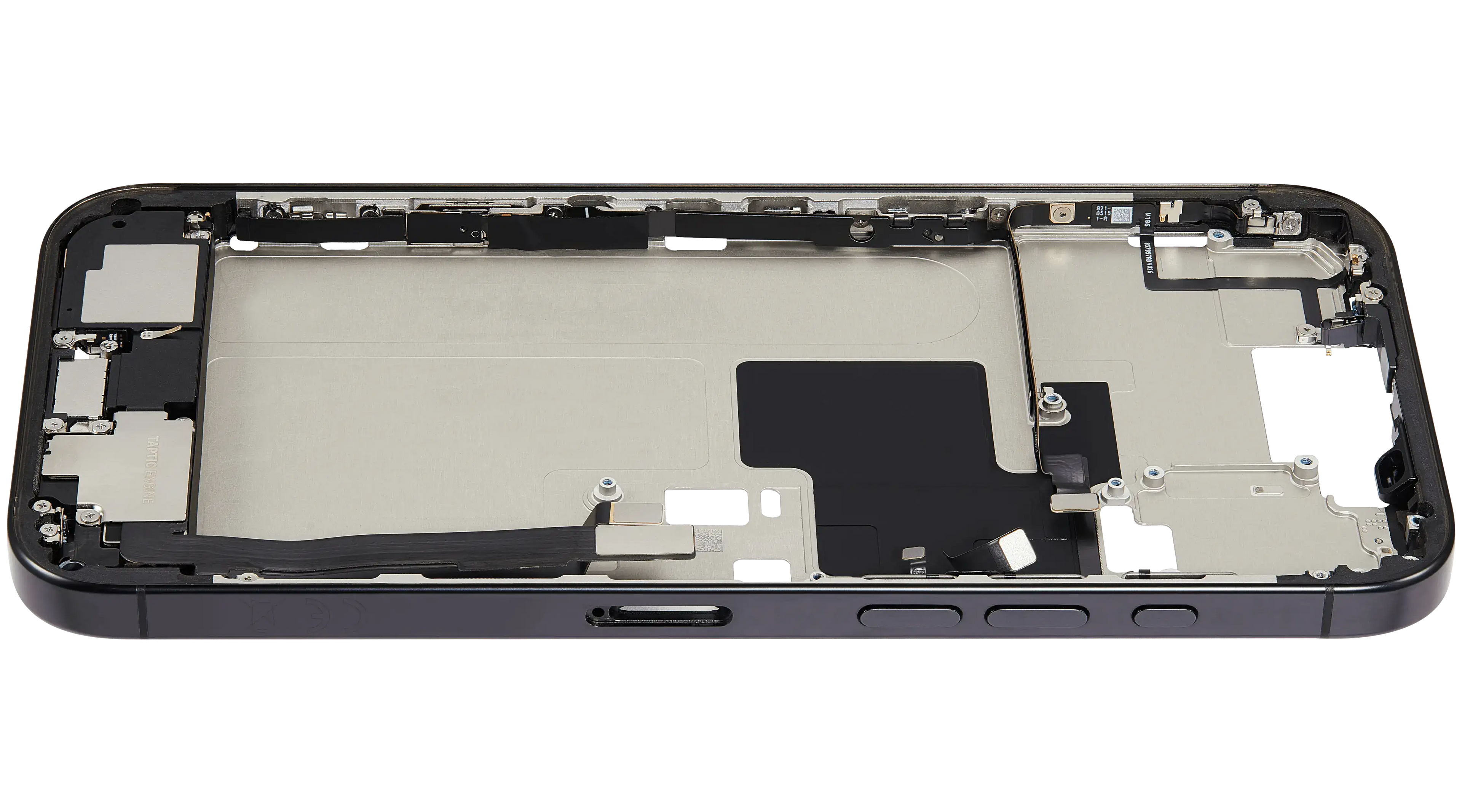 Midframe/Rahmen mit Ladebuchse Flex & Small Parts für iPhone 16 Pro Max (EU / Global Version) (gebrauchter OEM-Ausbau, Qualität C) (Schwarz Titanium)