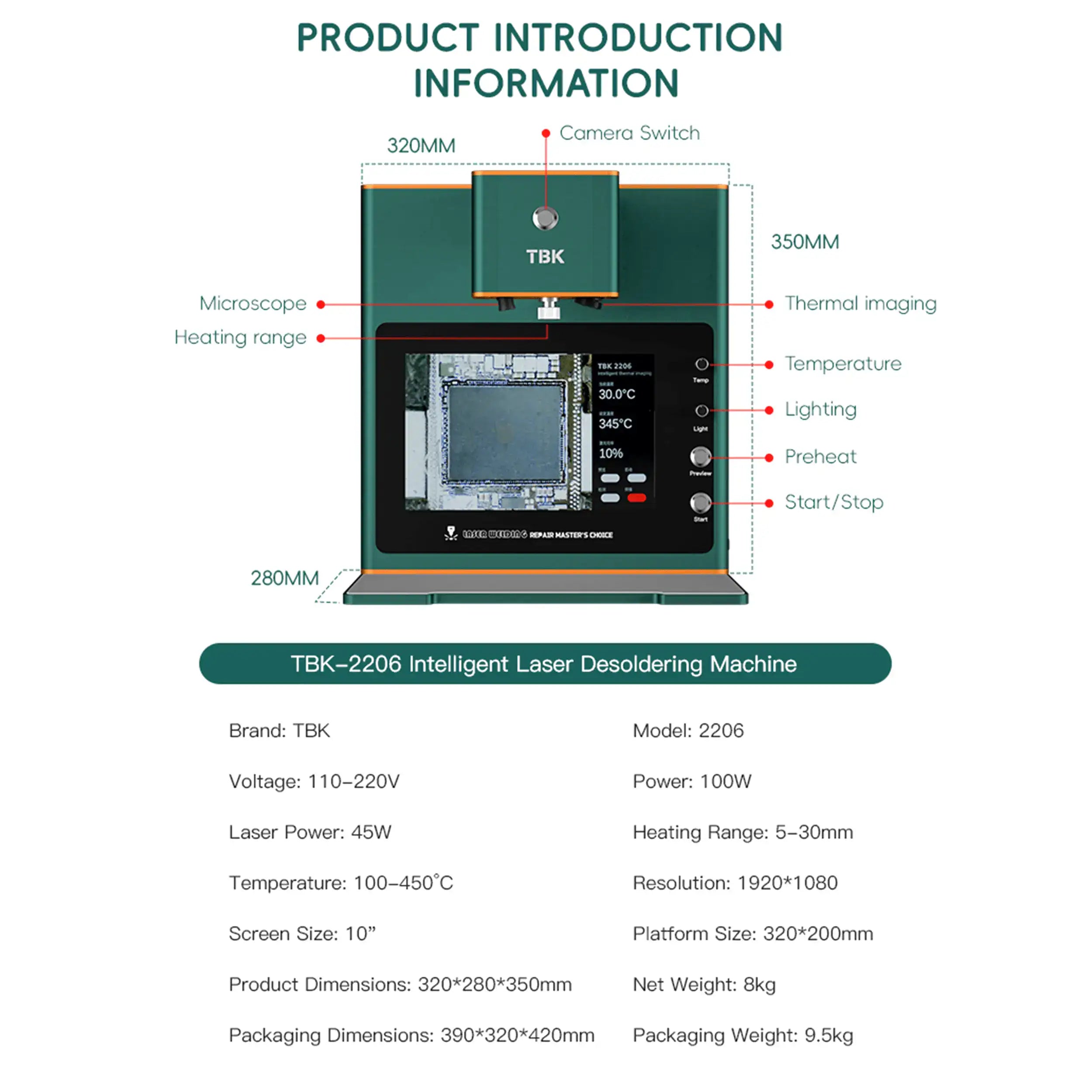 2206-Laser Desoldering Machine mit Thermal Imaging & HD Microscope (TBK) (220V / EU Version)