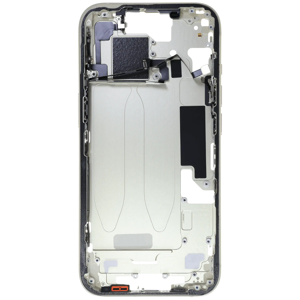 Midframe/Rahmen mit Small Parts für iPhone 15 (US-Version) (gebrauchter OEM-Ausbau, Qualität C) (Gelb)