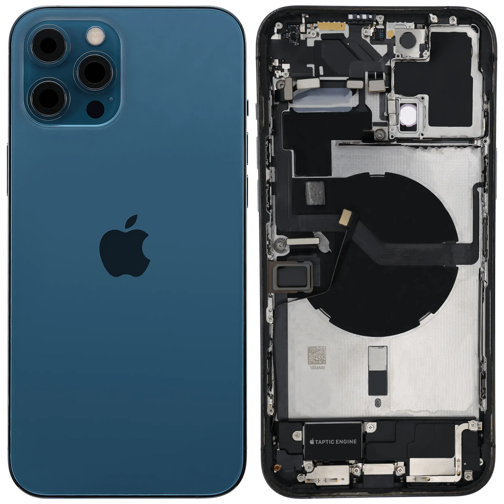 Backcover/Rahmen mit Ladebuchse Flex & Small Parts für iPhone 12 Pro Max (US-Version) (gebrauchter OEM-Ausbau, Qualität A) (Pacific Blau)