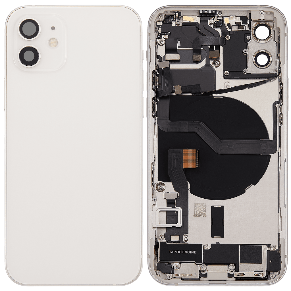 Backcover/Rahmen mit Ladebuchse Flex & Small Parts für iPhone 12 (US-Version) (gebrauchter OEM-Ausbau, Qualität A) (Weiß)