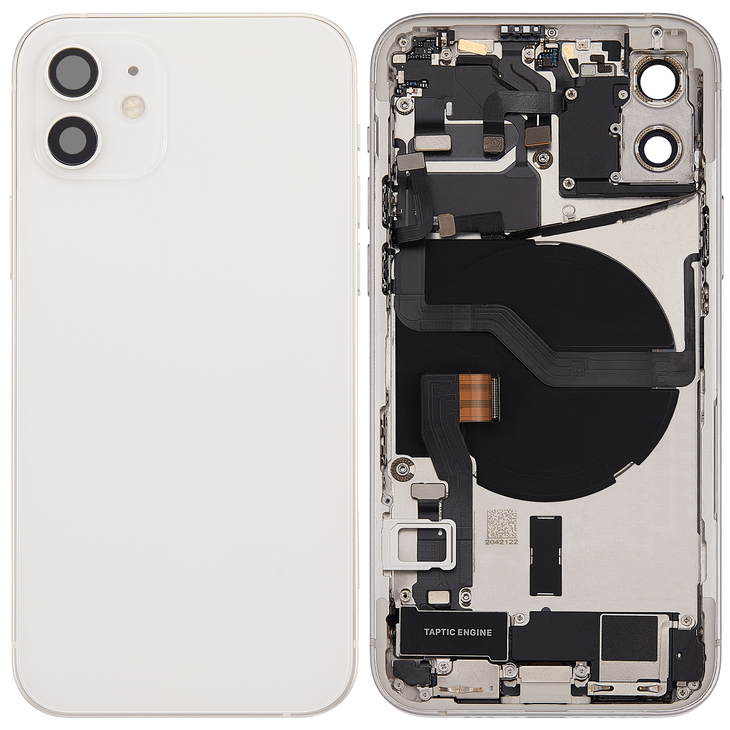 Backcover/Rahmen mit Ladebuchse Flex & Small Parts für iPhone 12 (US-Version) (gebrauchter OEM-Ausbau, Qualität A) (Weiß)