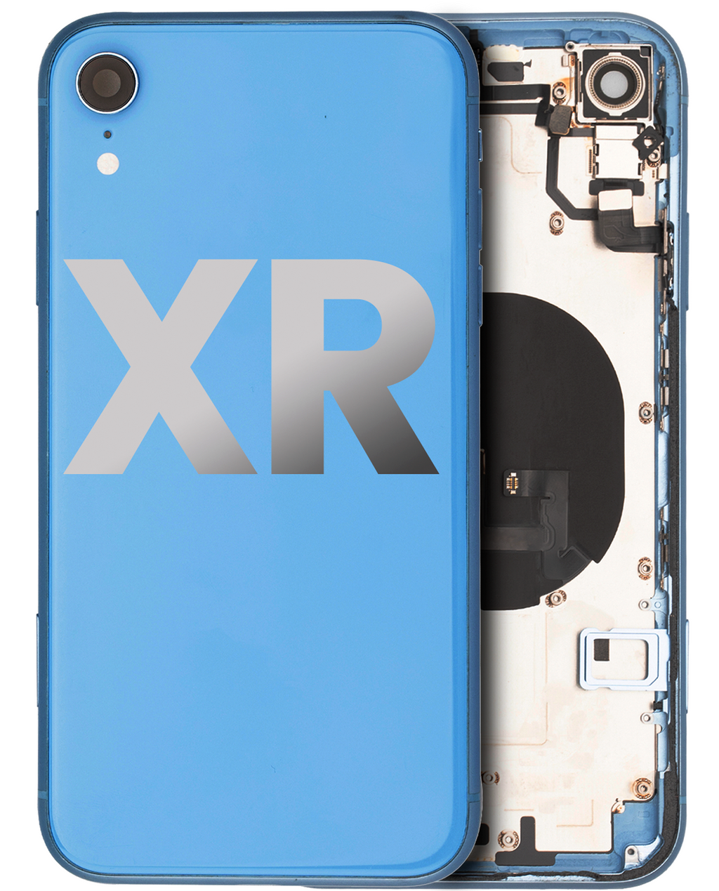 Backcover/Rahmen mit Small Components Pre-Installed für iPhone XR (gebrauchter OEM-Ausbau, Qualität A) (Blau)