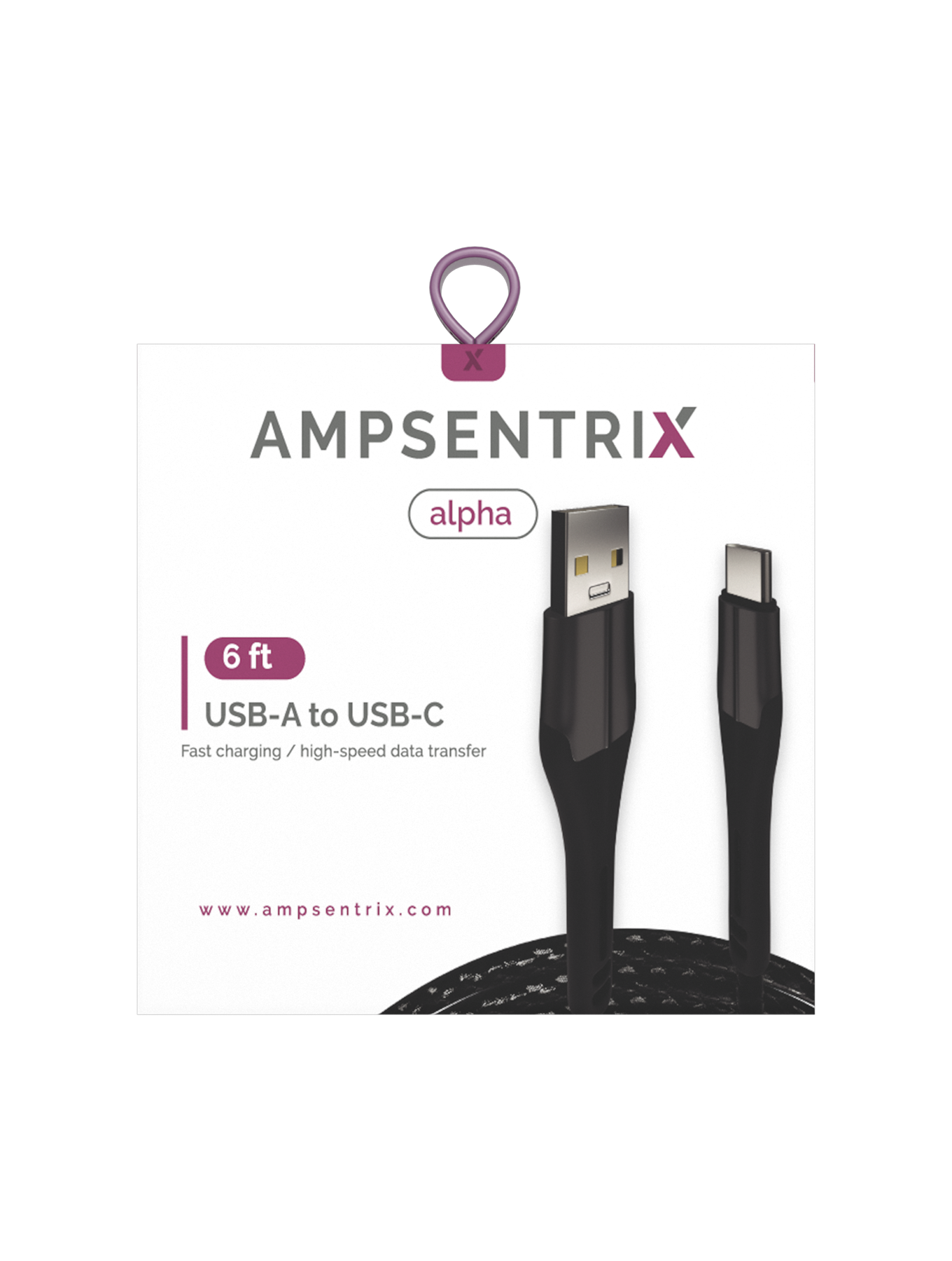 USB Typ C auf USB Typ A Kabel (1,8 m / 6 ft) (AmpSentrix Alpha) (Schwarz)
