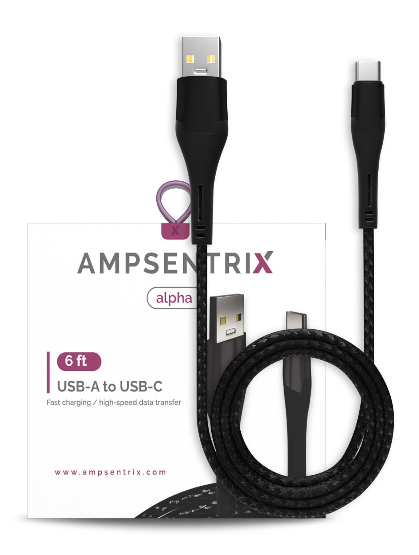 USB Typ C auf USB Typ A Kabel (1,8 m / 6 ft) (AmpSentrix Alpha) (Schwarz)