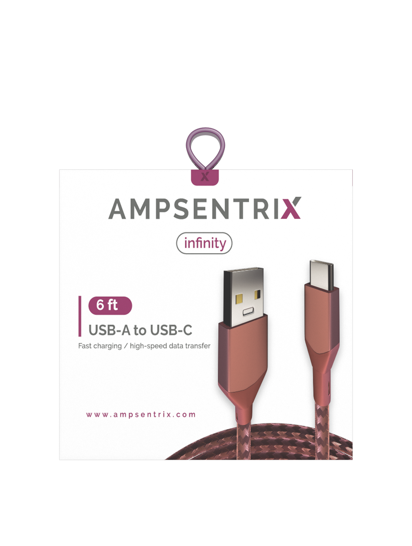 USB Type C auf USB Type A Kabel (1,8 m / 6 ft) (Ampsentrix Infinity) (Pink)