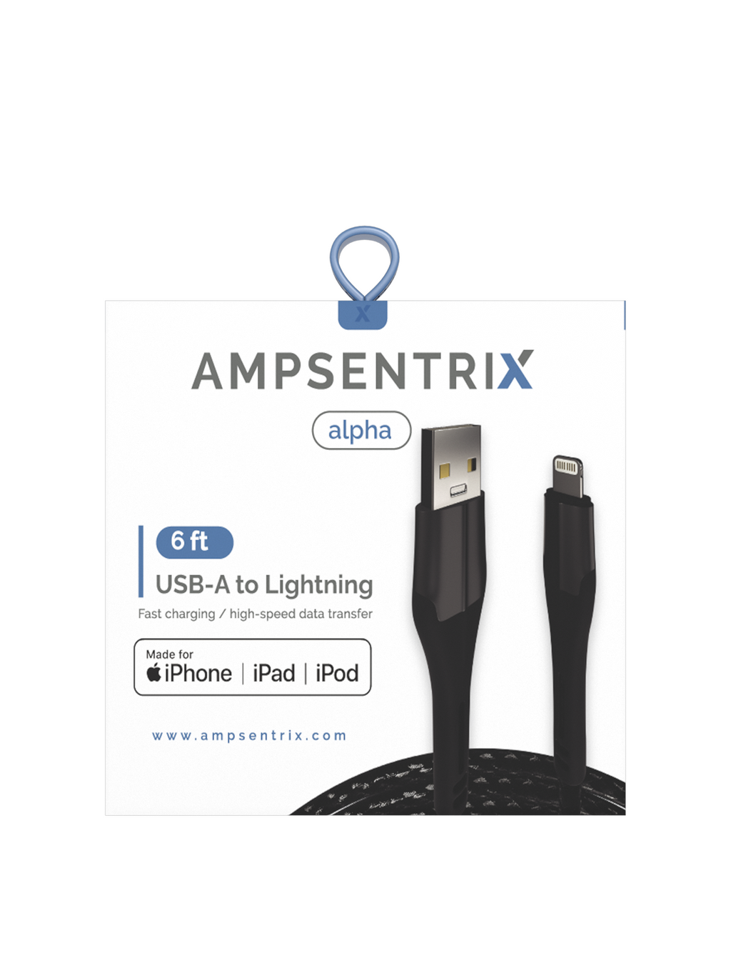 Lightning-auf-USB-Typ-A-Kabel (MFI) 1,8 m / 6 ft (AmpSentrix Alpha) Schwarz