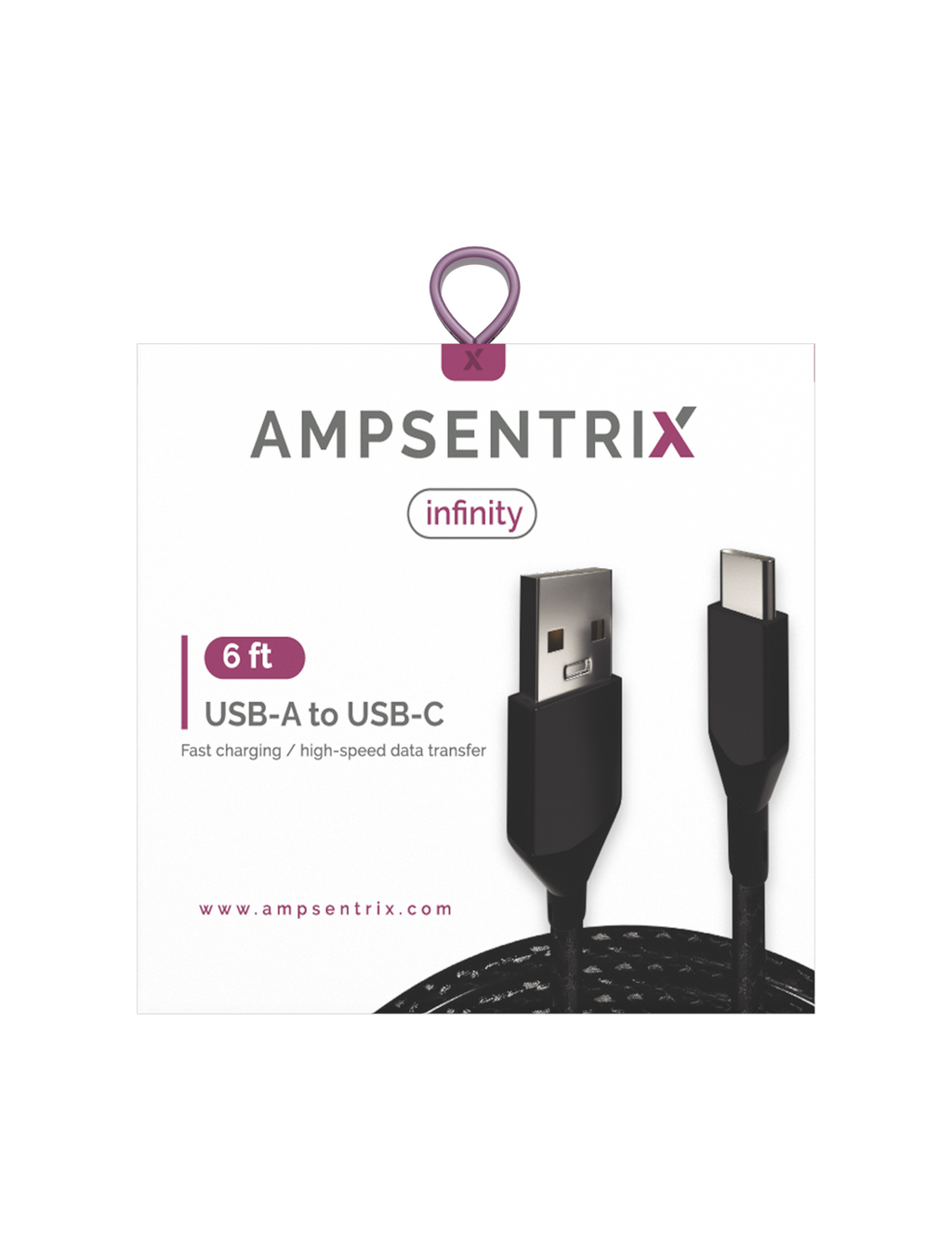 USB Type C to USB Type A Cable (1.8 m / 6 ft) (AmpSentrix Infinity) (Black)