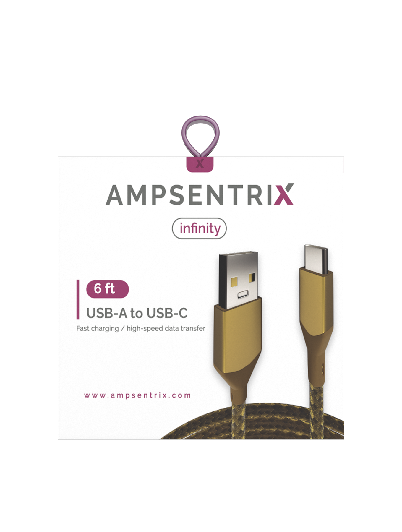 USB Type C to USB Type A Cable (1.8m / 6ft) (Ampsentrix Infinity) (Gold)