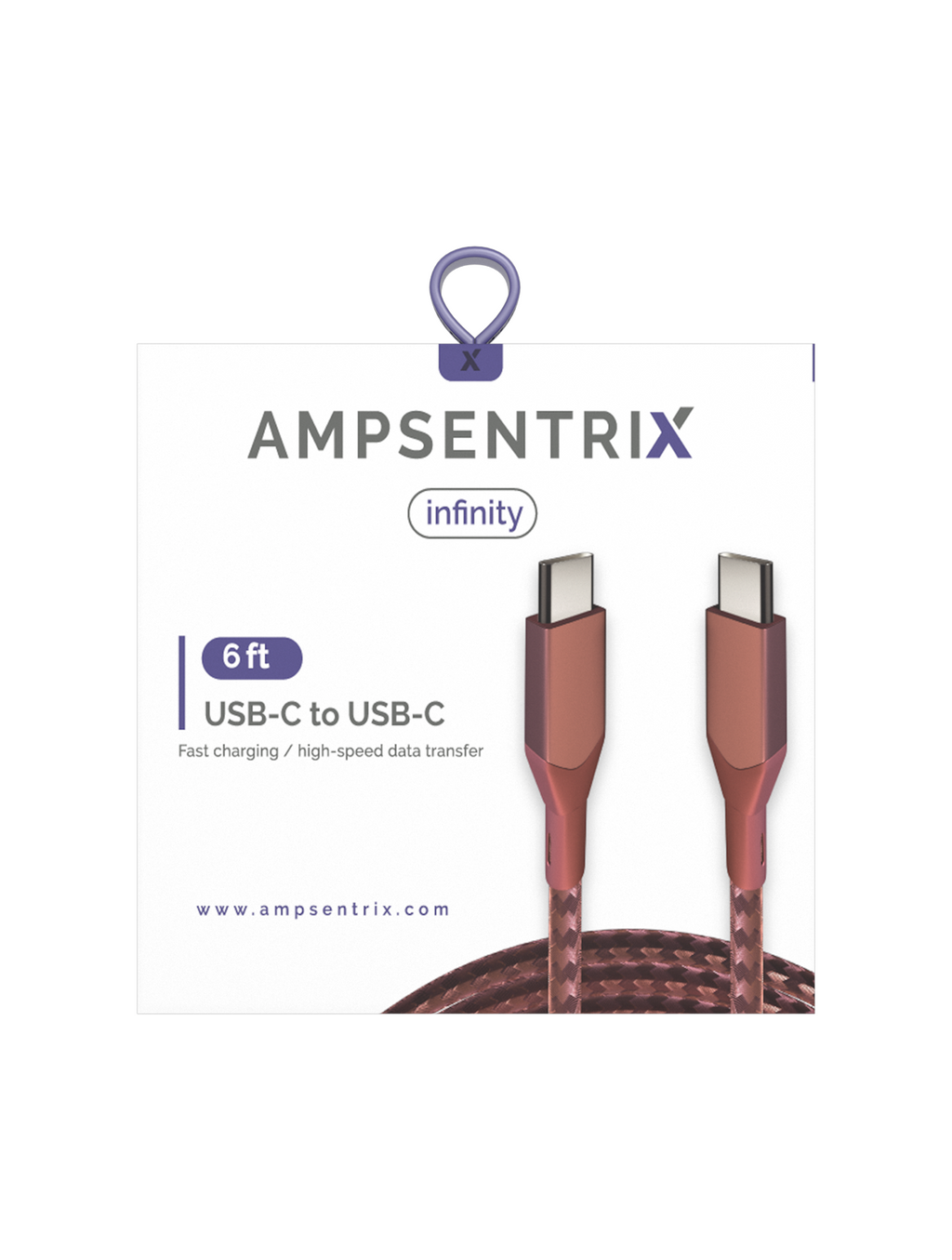 USB Type C to USB Type C Cable (1.8 m / 6 ft) AmpSentrix Infinity (Pink)