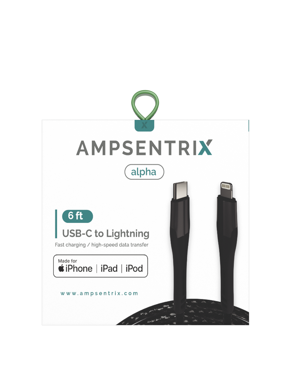 Lightning auf USB-C Kabel (MFI) 1,8 m (6 ft) AmpSentrix Alpha Schwarz