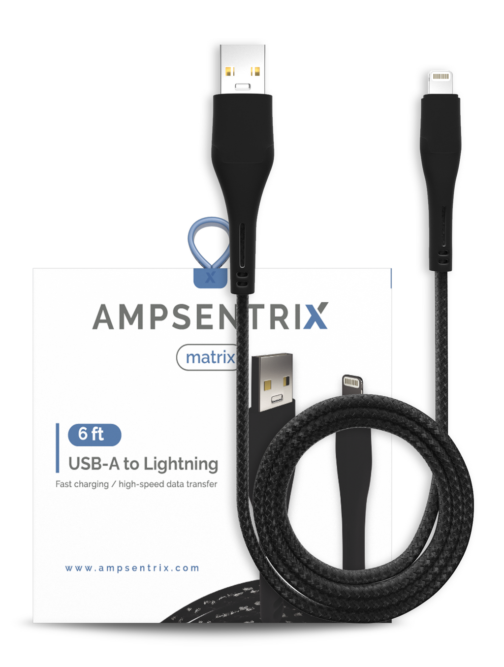 USB-A to Lightning Cable (Non-MFI) (1.8 m / 6 ft) (Ampsentrix Matrix) (Black)