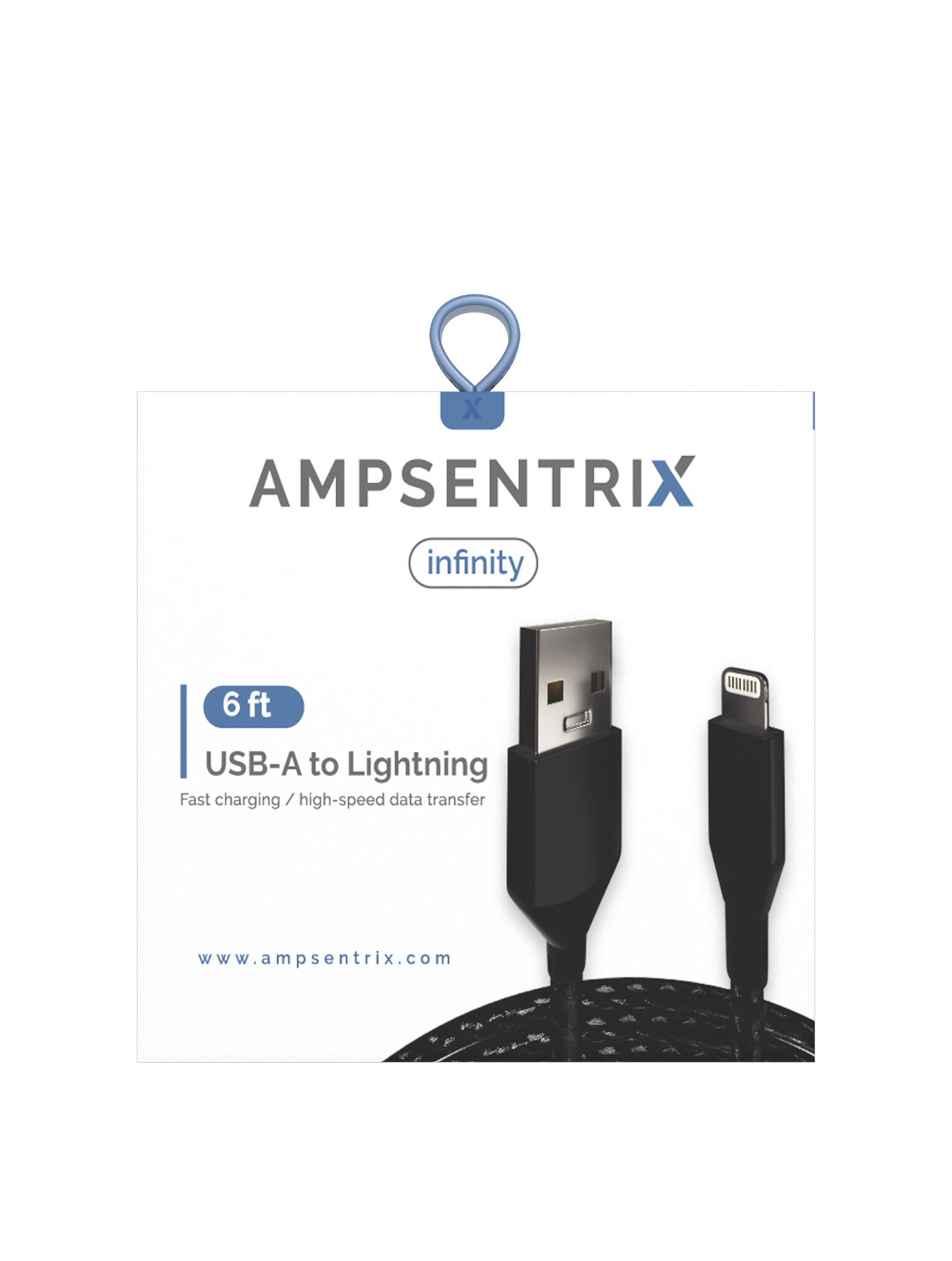 Ampsentrix USB-A auf Lightning Kabel 1,8m Schwarz Non-MFI