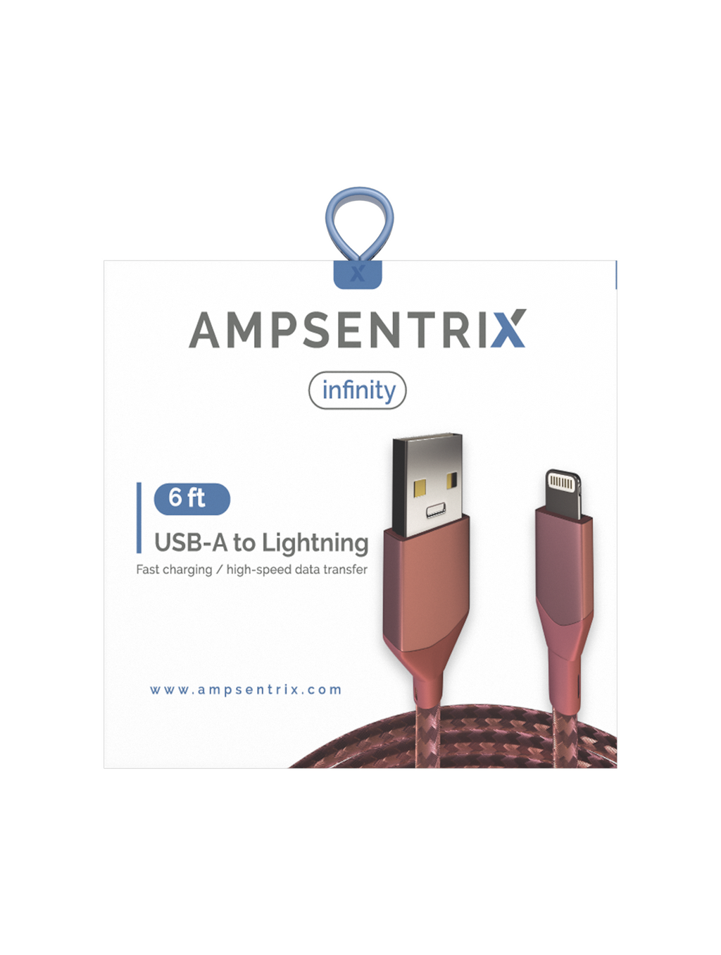 USB-A to Lightning Cable (Non-MFi) (1.8 m / 6 ft) (AmpSentrix Infinity) (Pink)