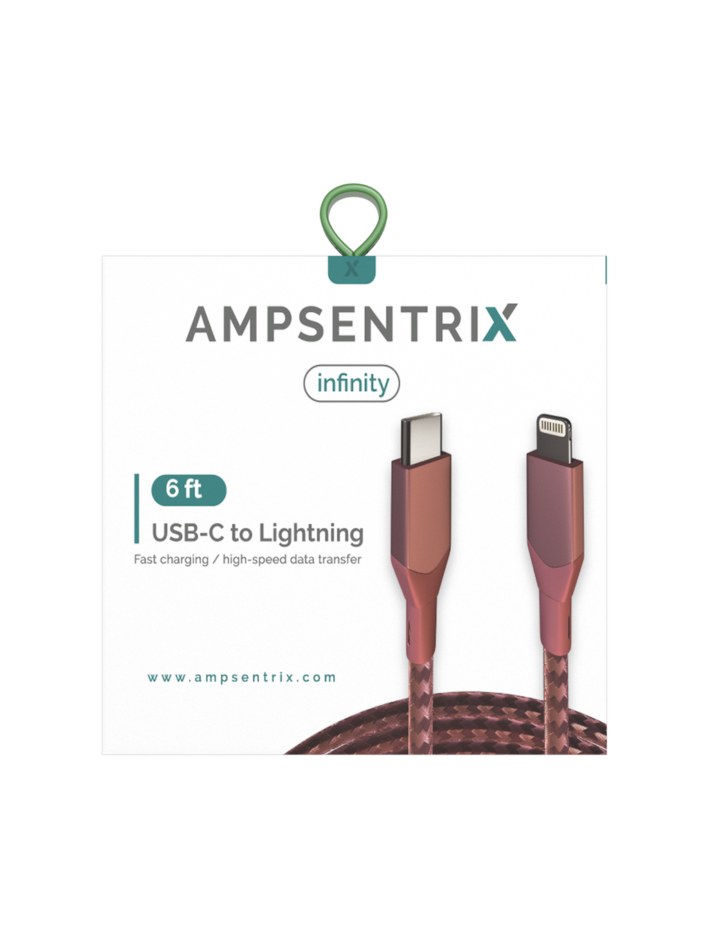 USB Type C to Lightning Cable (Non-MFI) (1.8 m / 6 ft) (AmpSentrix Infinity) (Pink)