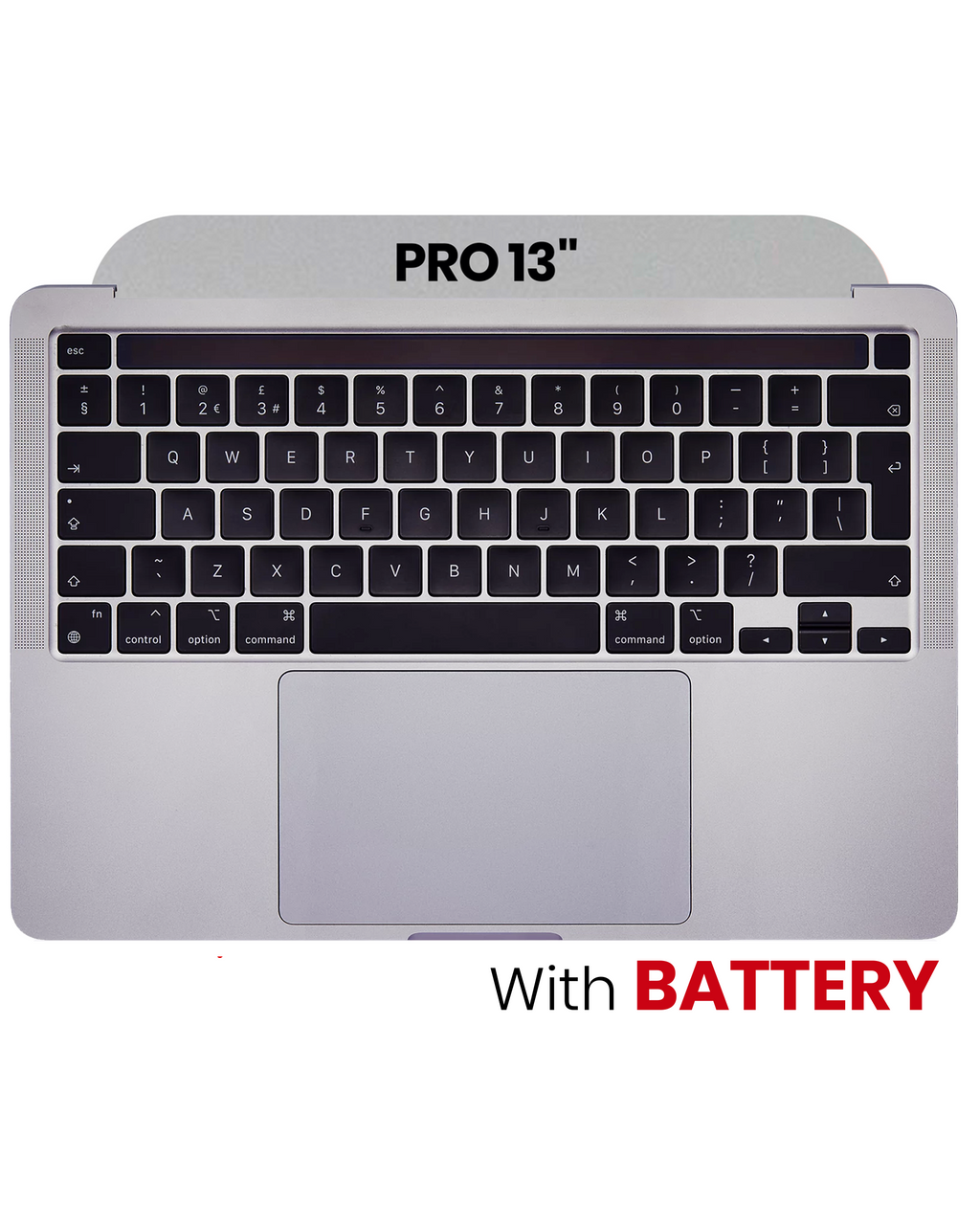 Topcase m. Akku+Tastatur (US) f. MacBook Pro 13 A2251 gebrauchter OEM-Ausbau, Qualität A Silber