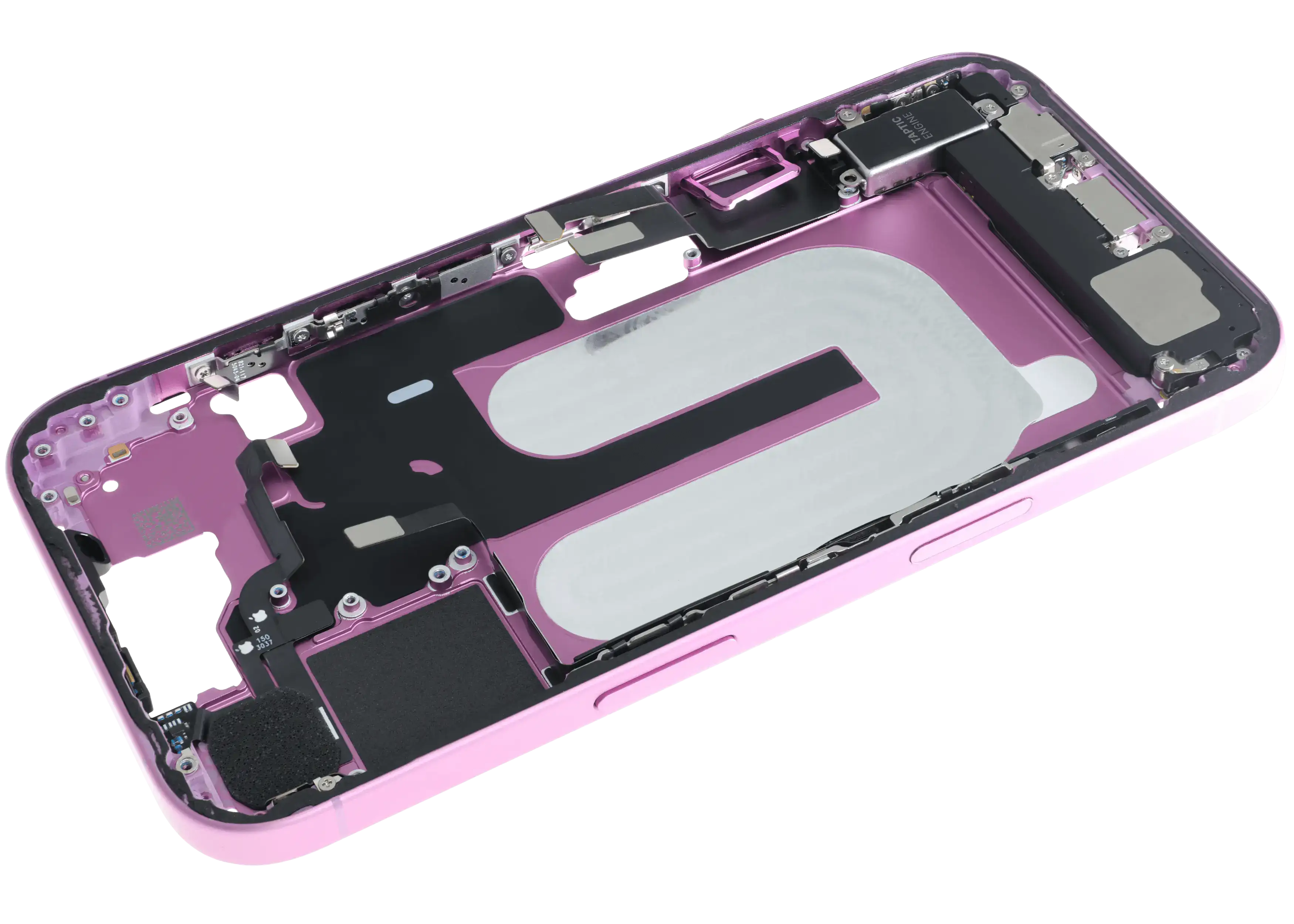 Midframe/Rahmen mit Ladebuchse Flex & Small Parts für iPhone 16 (EU / Global Version) (gebrauchter OEM-Ausbau, Qualität A) (Pink)