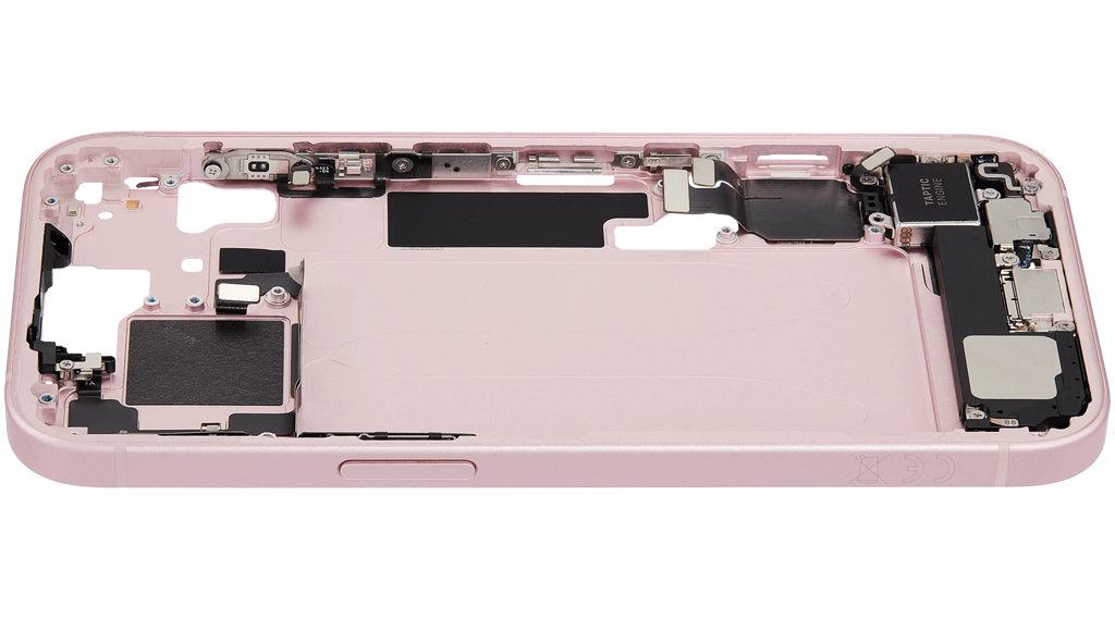 Midframe/Rahmen mit Ladebuchse Flex & Small Parts für iPhone 15 (EU / Global Version) (gebrauchter OEM-Ausbau, Qualität C) (Pink)