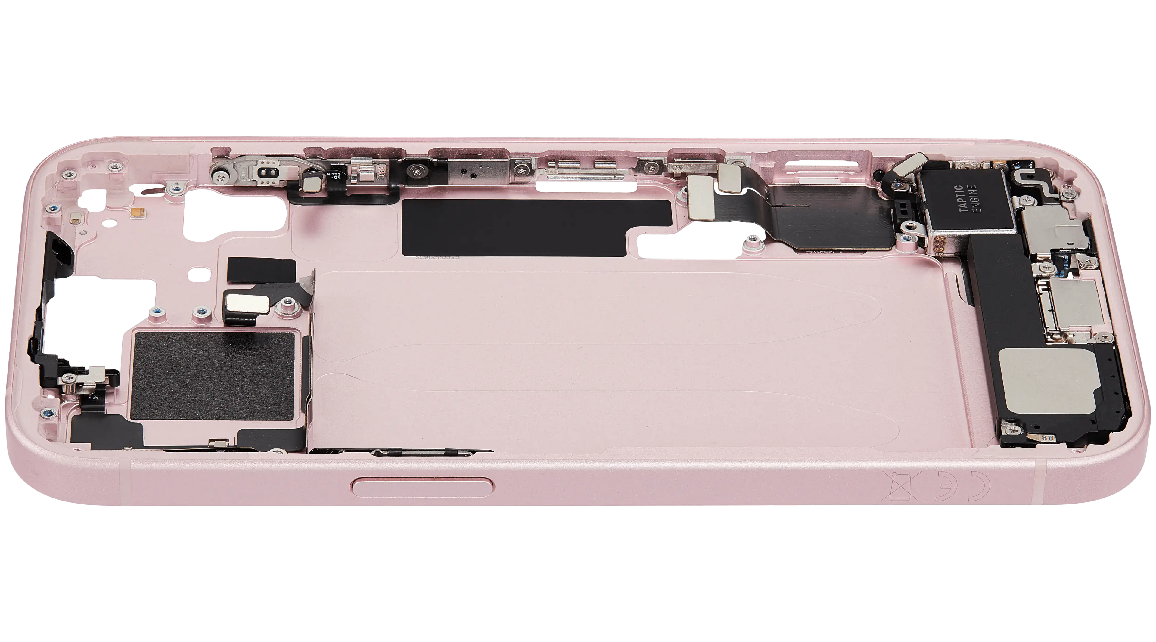 Midframe/Rahmen mit Ladebuchse Flex & Small Parts für iPhone 15 (EU / Global Version) (gebrauchter OEM-Ausbau, Qualität C) (Pink)