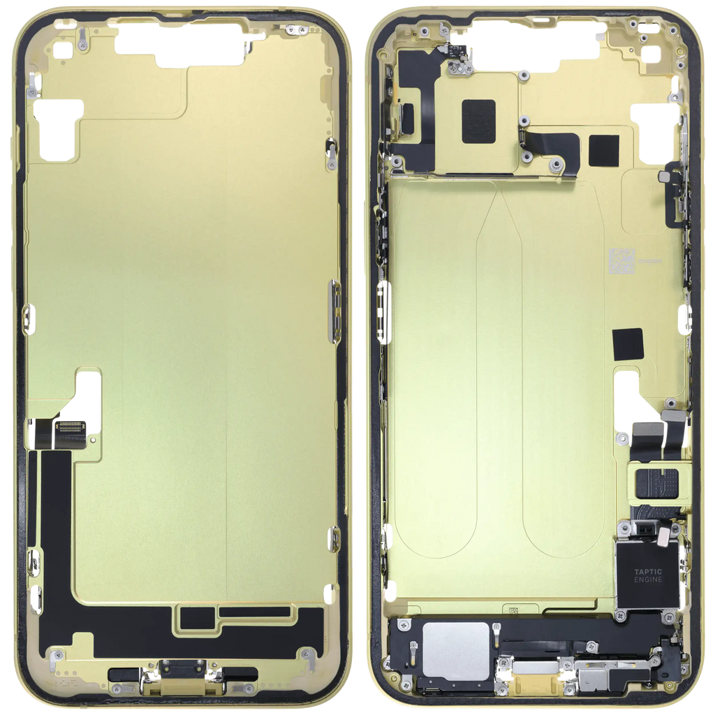 Midframe/Rahmen mit Ladebuchse Flex & Small Parts für iPhone 14 Plus (EU / Global Version) (gebrauchter OEM-Ausbau, Qualität C) (Gelb)