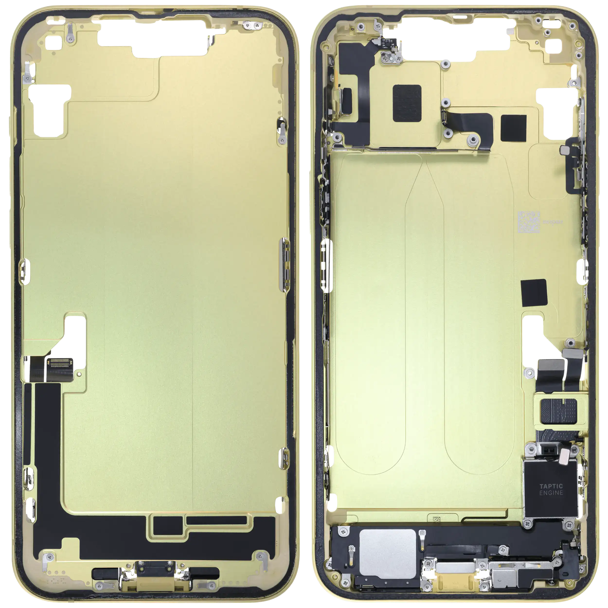 Midframe/Rahmen mit Ladebuchse Flex & Small Parts für iPhone 14 Plus (EU / Global Version) (gebrauchter OEM-Ausbau, Qualität C) (Gelb)