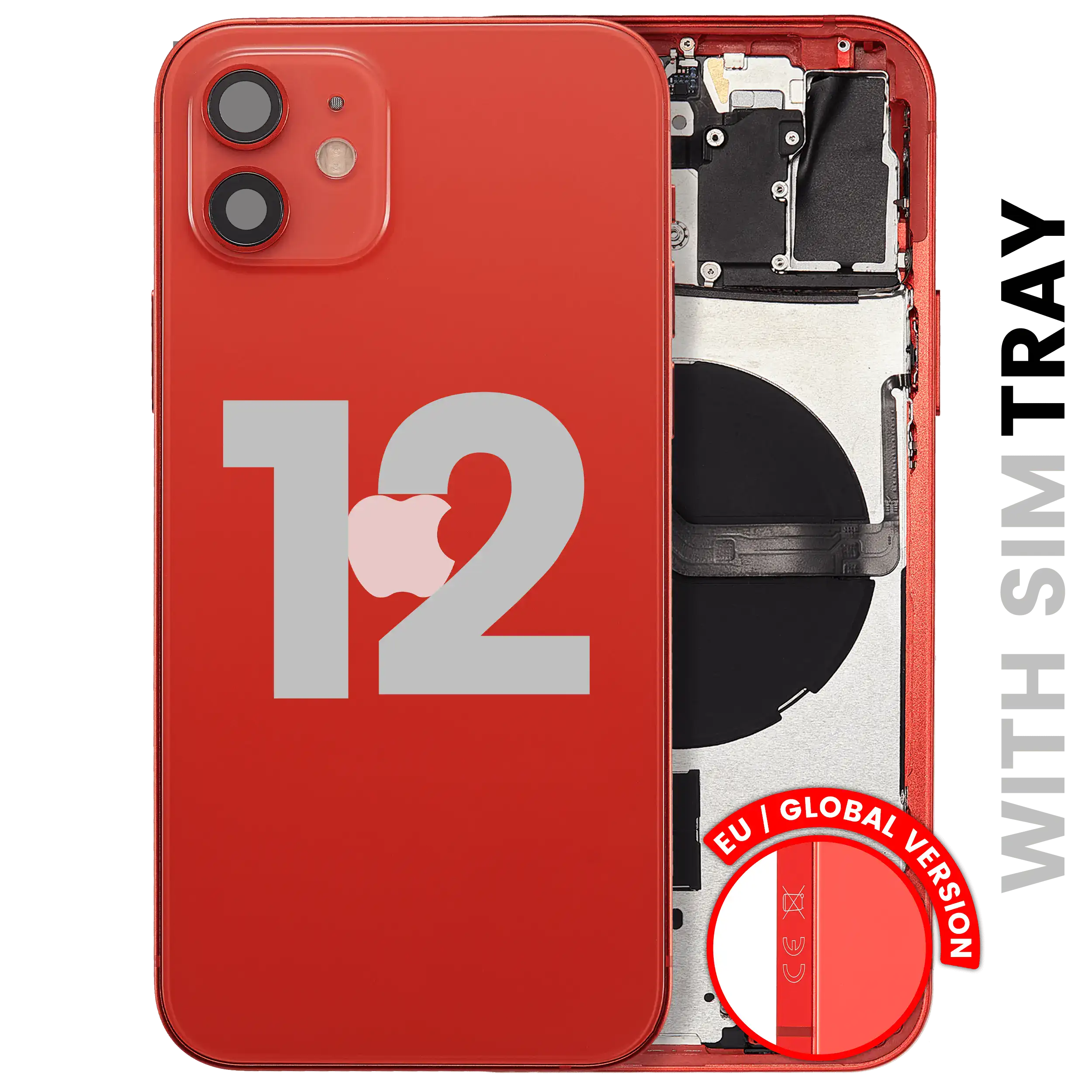 Backcover/Rahmen mit Small Parts für iPhone 12 (EU / Global Version) (gebrauchter OEM-Ausbau, Qualität A) (Rot)