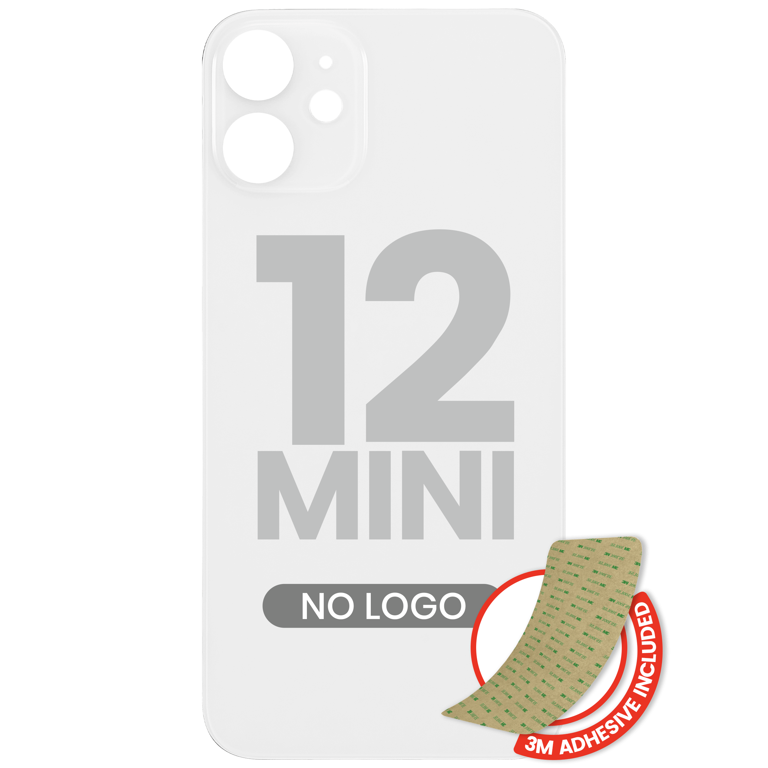 Back Cover with 3M Adhesive for iPhone 12 Mini (No Logo / Large Camera Hole) (White)