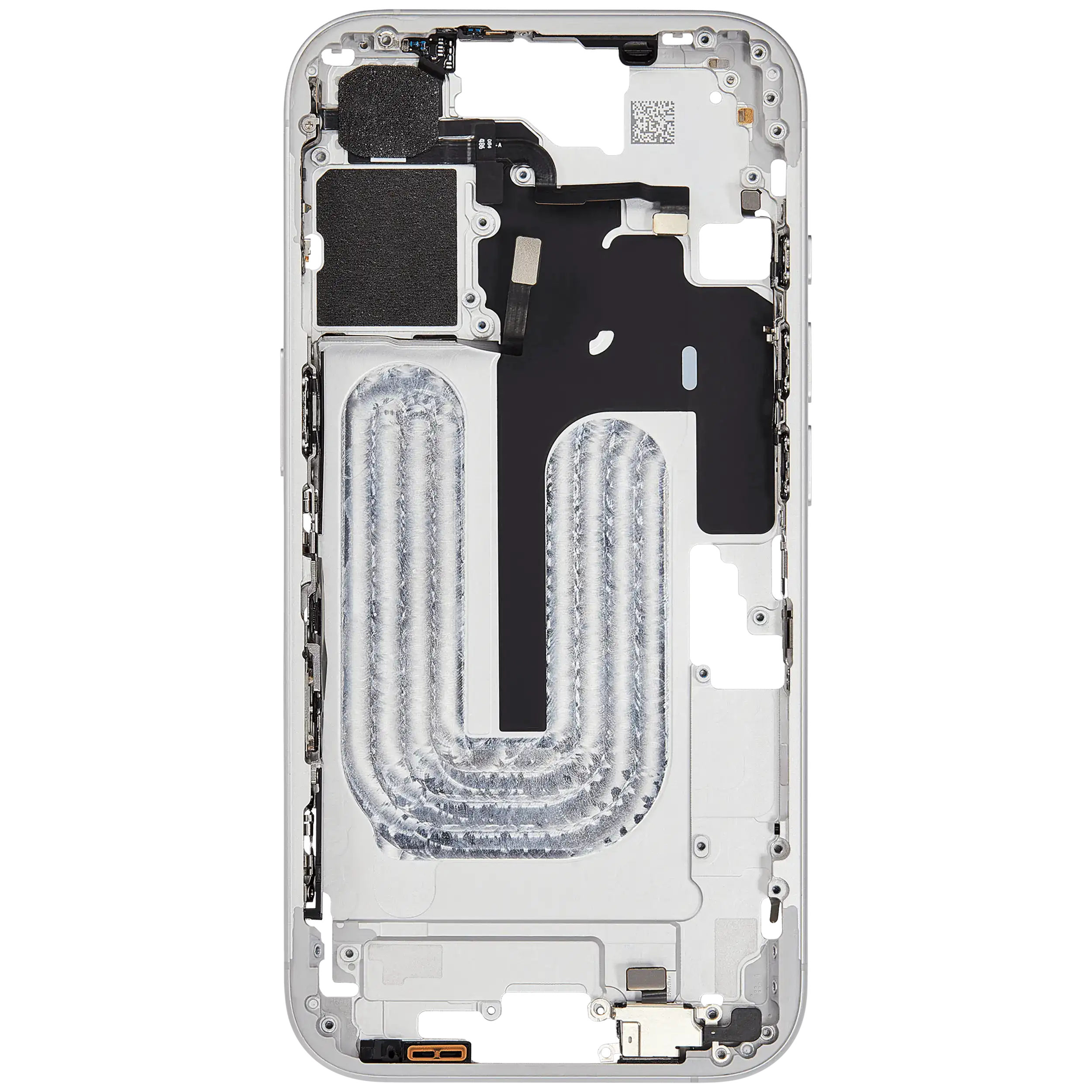 Midframe/Rahmen mit Small Parts für iPhone 16 (EU / Global Version) (gebrauchter OEM-Ausbau, Qualität B) (Weiß)