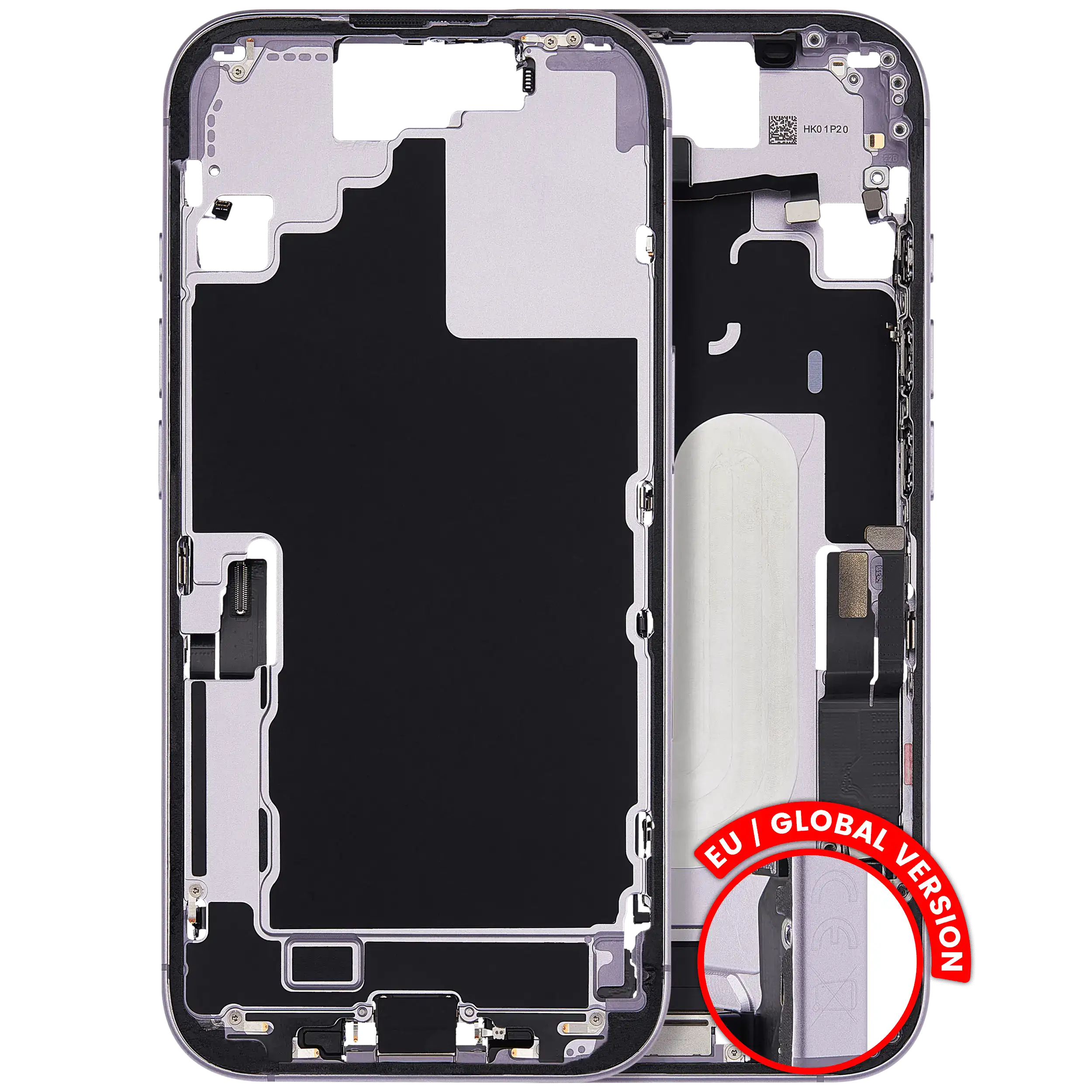 Midframe/Rahmen mit Ladebuchse Flex & Small Parts für iPhone 17 (EU / Global Version) (gebrauchter OEM-Ausbau, Qualität A) (Lavender)